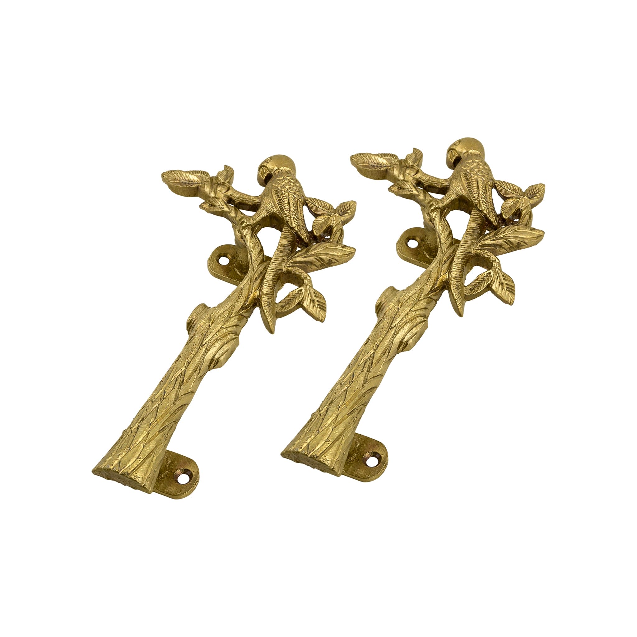 Vintage Brass Door Handles – Bird Sitting on Tree Branch Motif