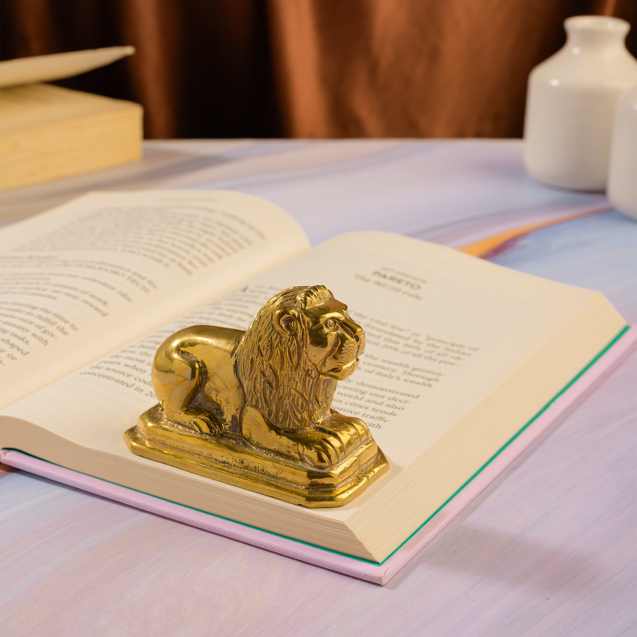 Brass Lion Paperweight for Office Desk