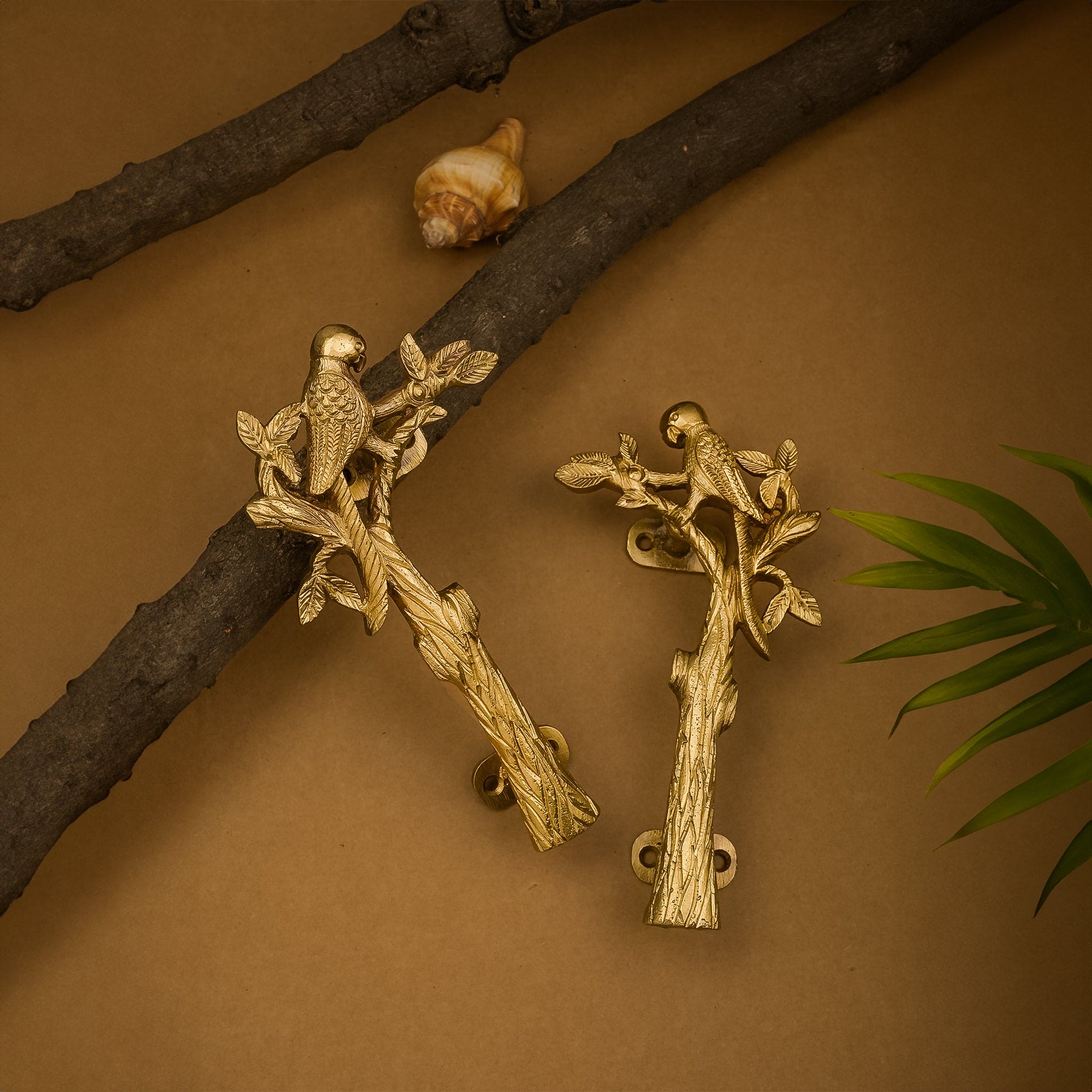 Vintage Brass Door Handles – Bird Sitting on Tree Branch Motif