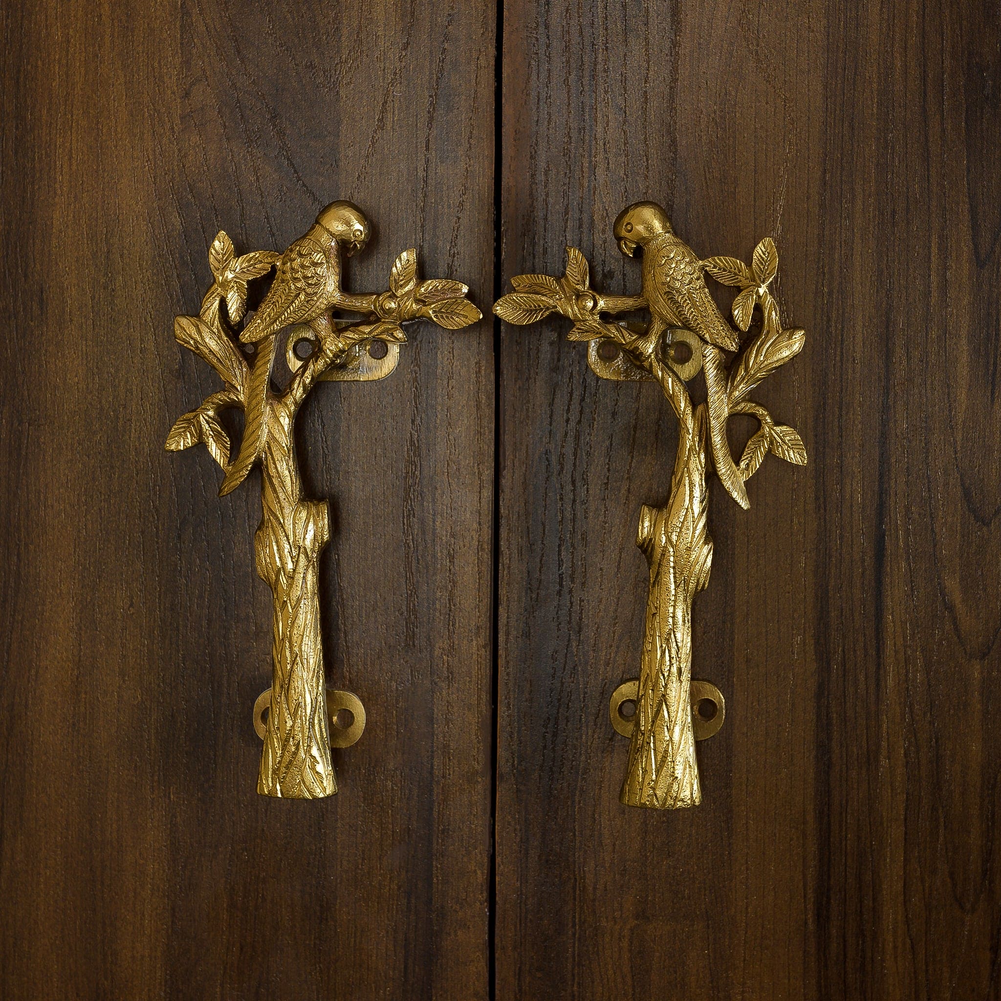 Vintage Brass Door Handles – Bird Sitting on Tree Branch Motif
