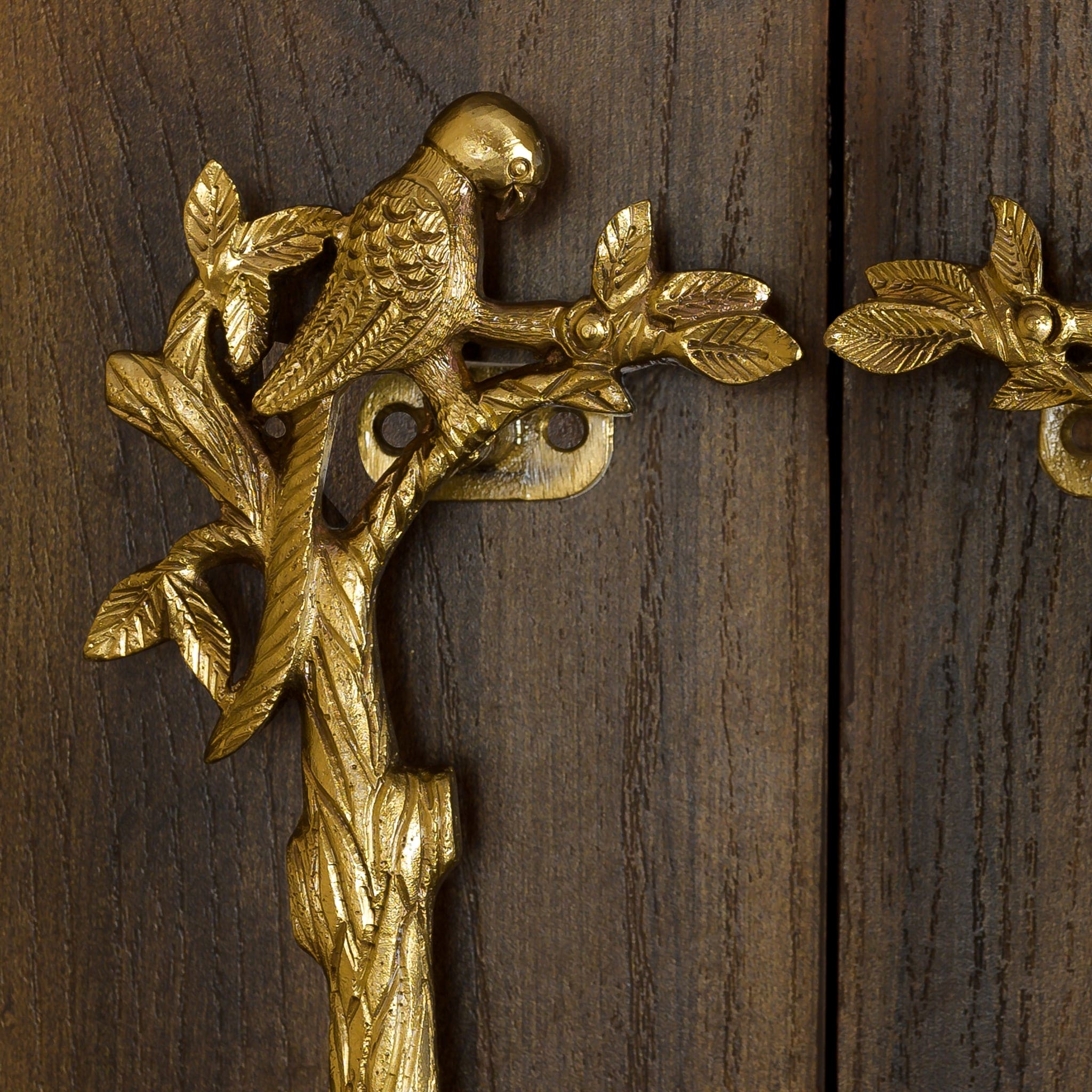 Vintage Brass Door Handles – Bird Sitting on Tree Branch Motif