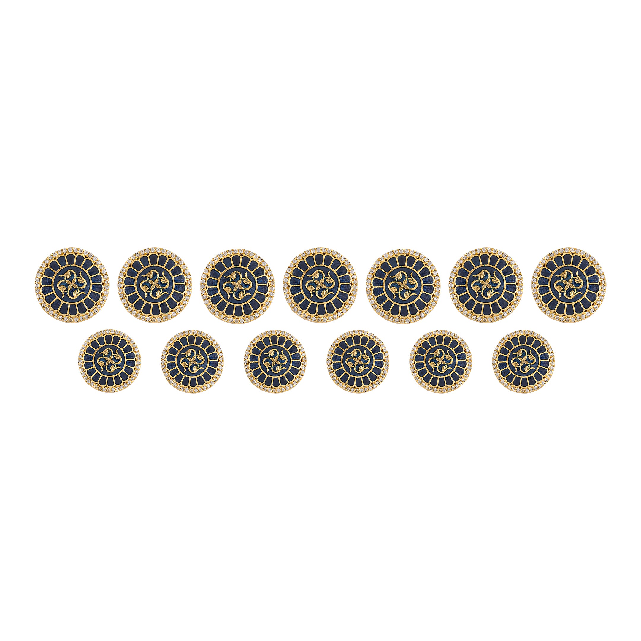 Navy Meenakari Floral Kundan Gold Plated Button