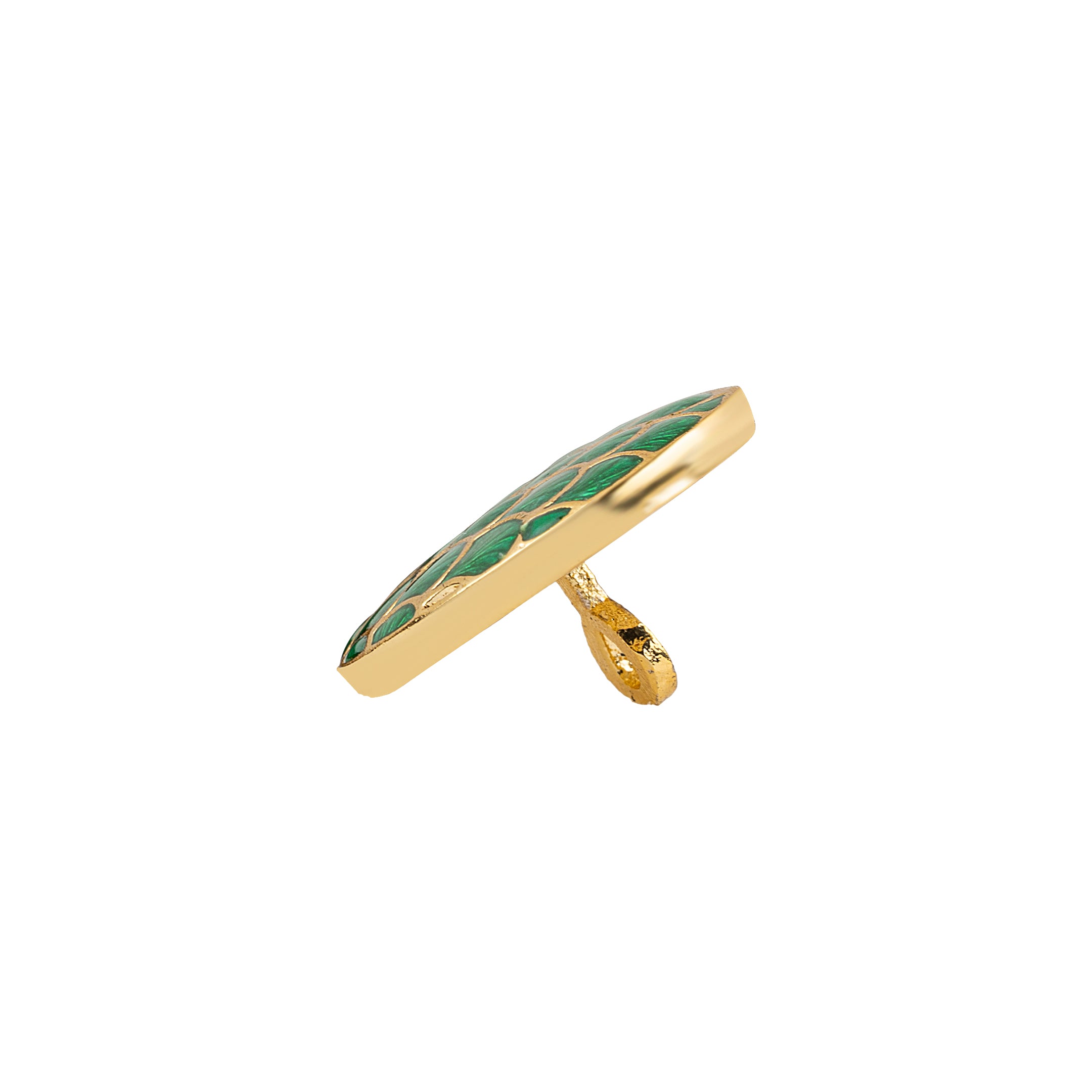 Handcrafted Emerald Fish Scale Meenakari Gold Plated Button