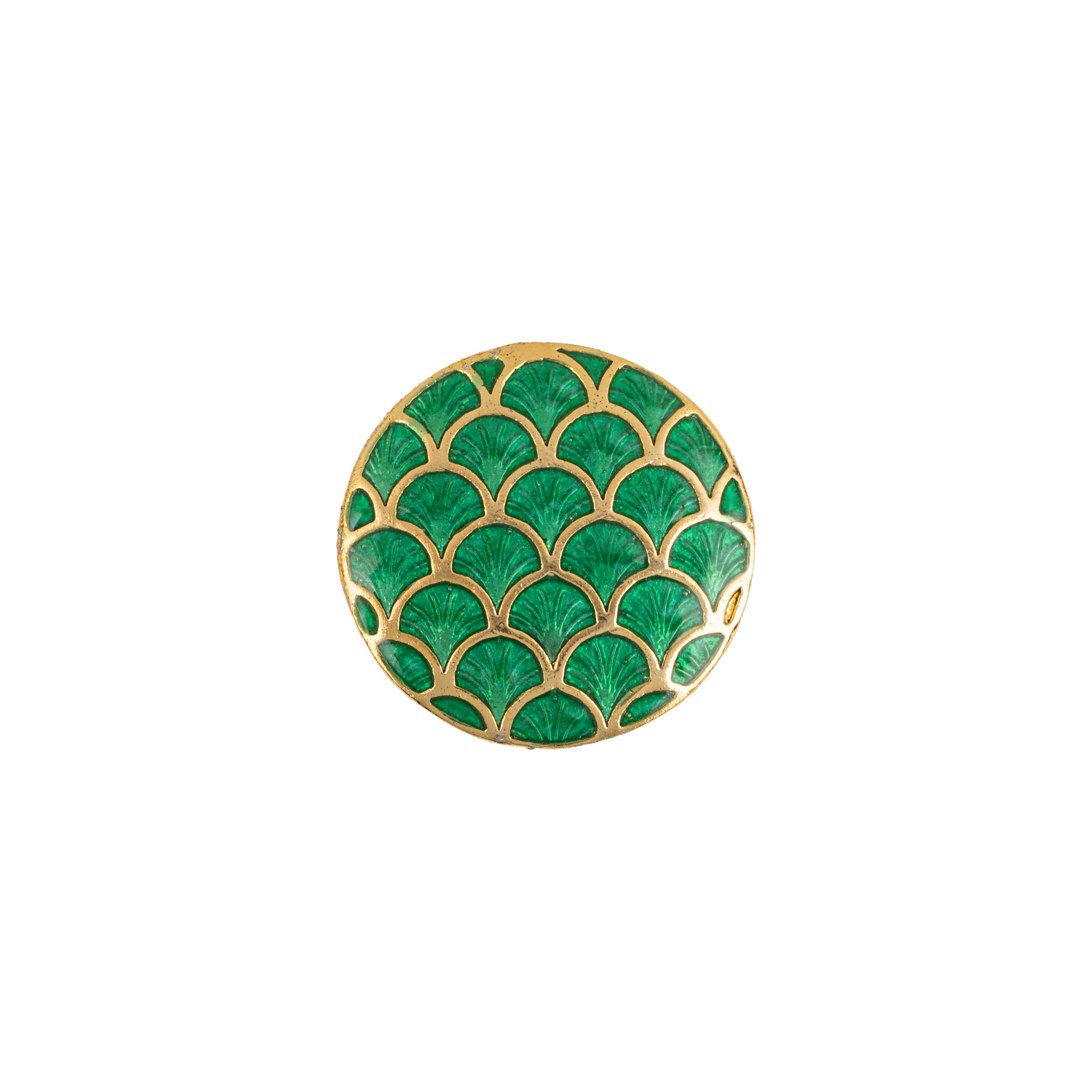 Handcrafted Emerald Fish Scale Meenakari Gold Plated Button