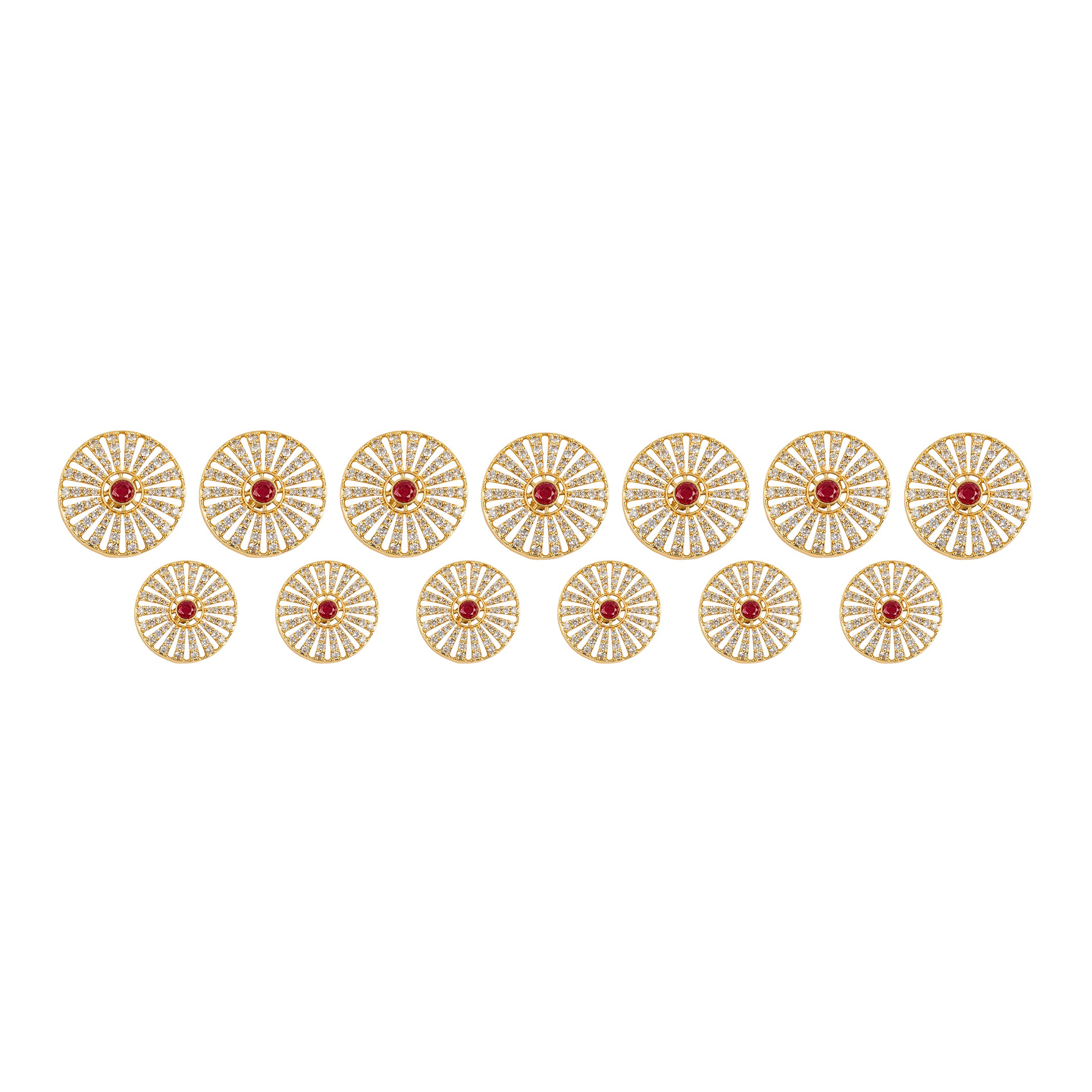 Handcrafted Sunburst Kundan Ruby Gold Plated Button
