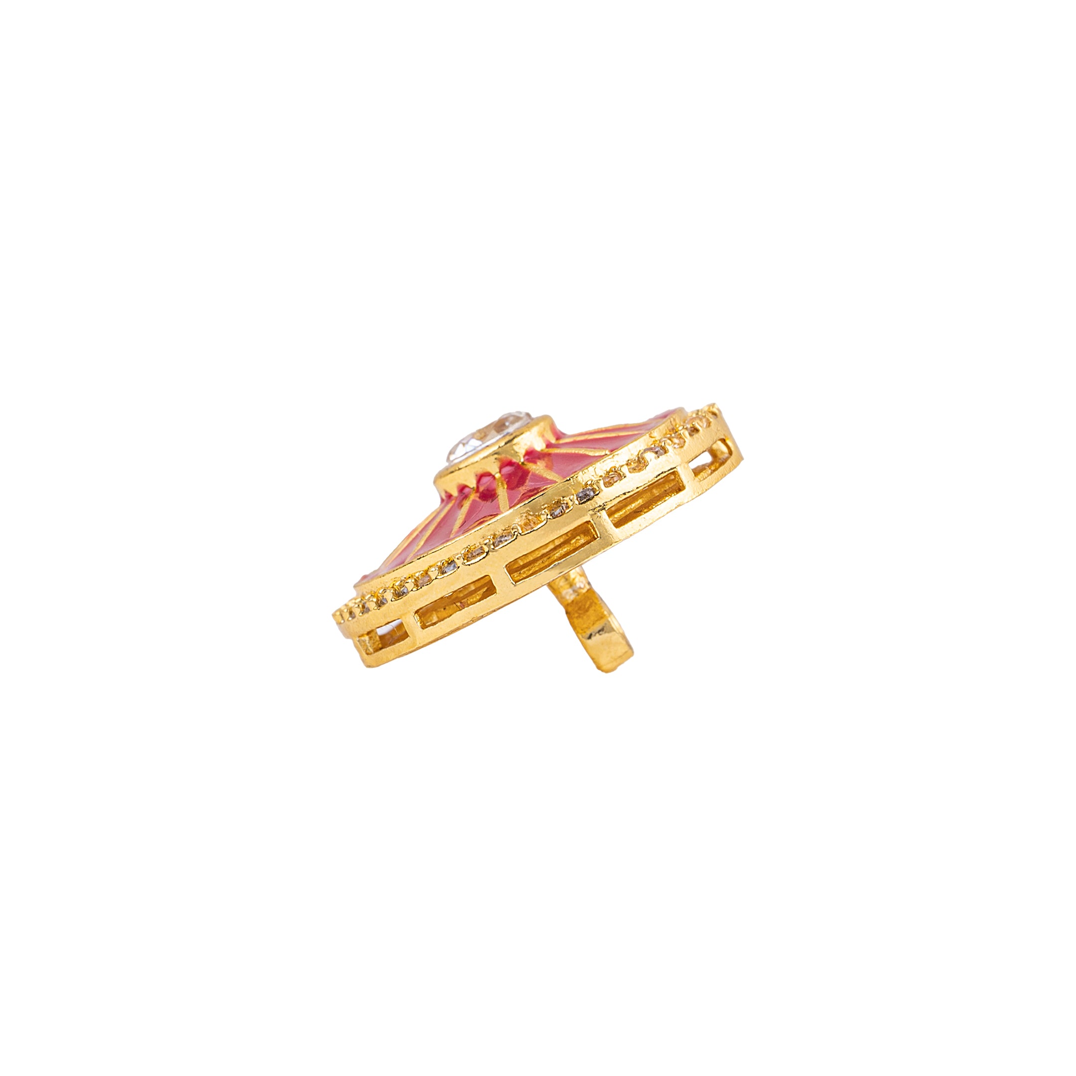 Handcrafted Magenta Pink Sunray Kundan Crystal Gold Plated Button