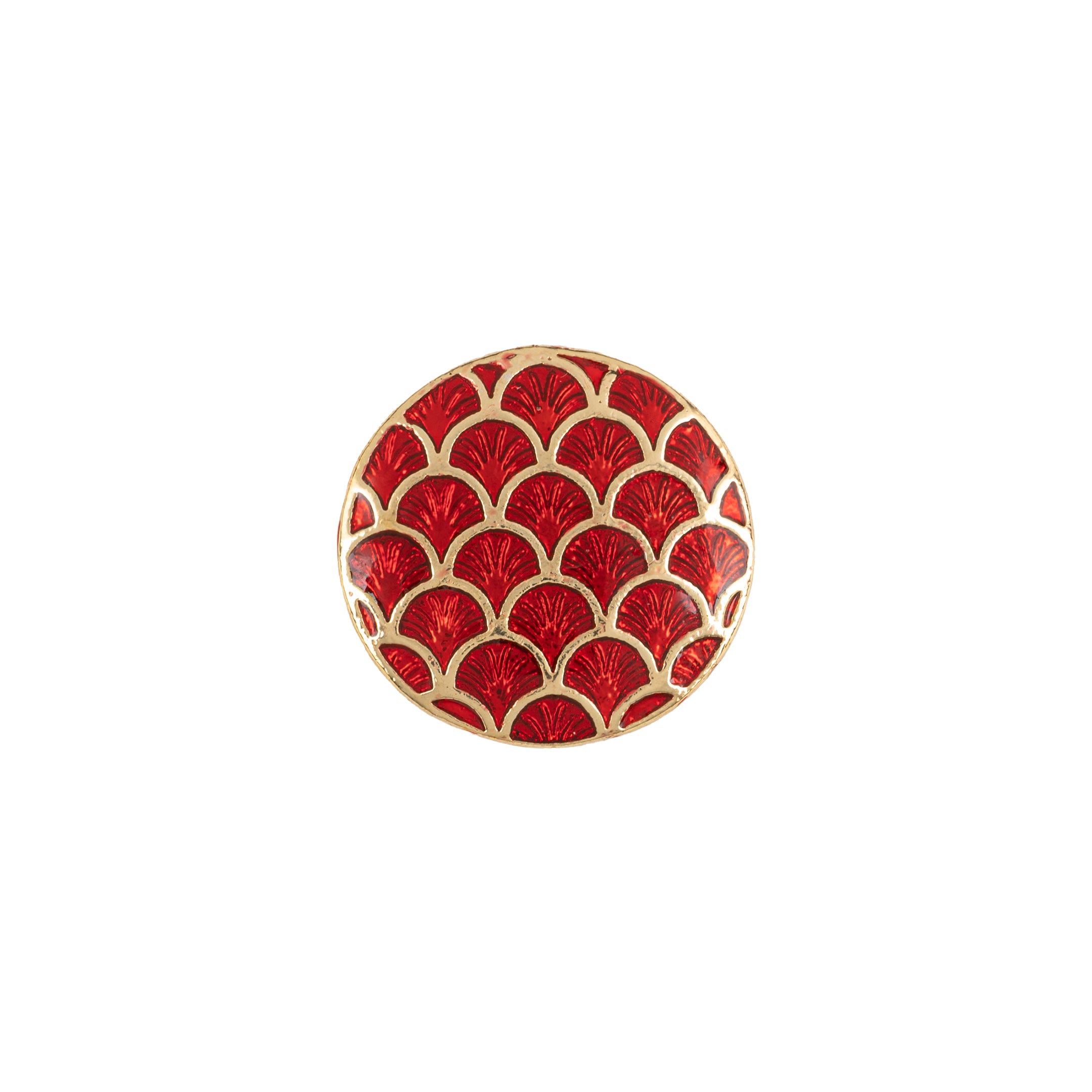 Handcrafted Ruby Red Fish Scale Meenakari Gold Plated Button