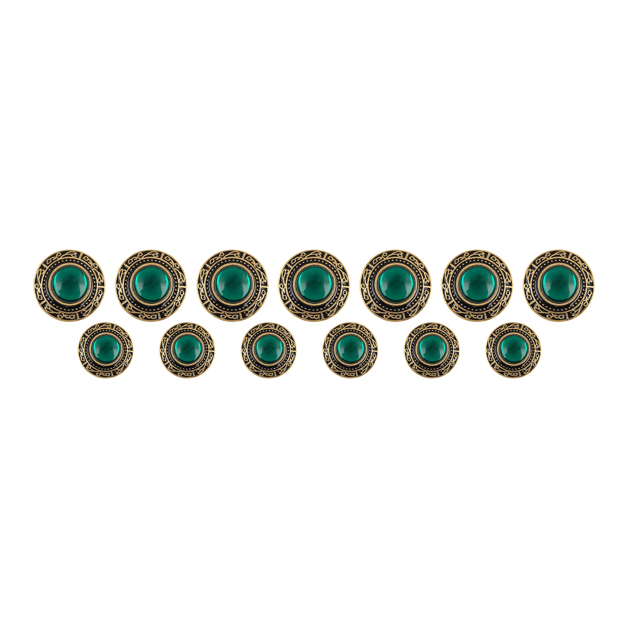 Black Mandala Emerald Kundan Gold Plated Button