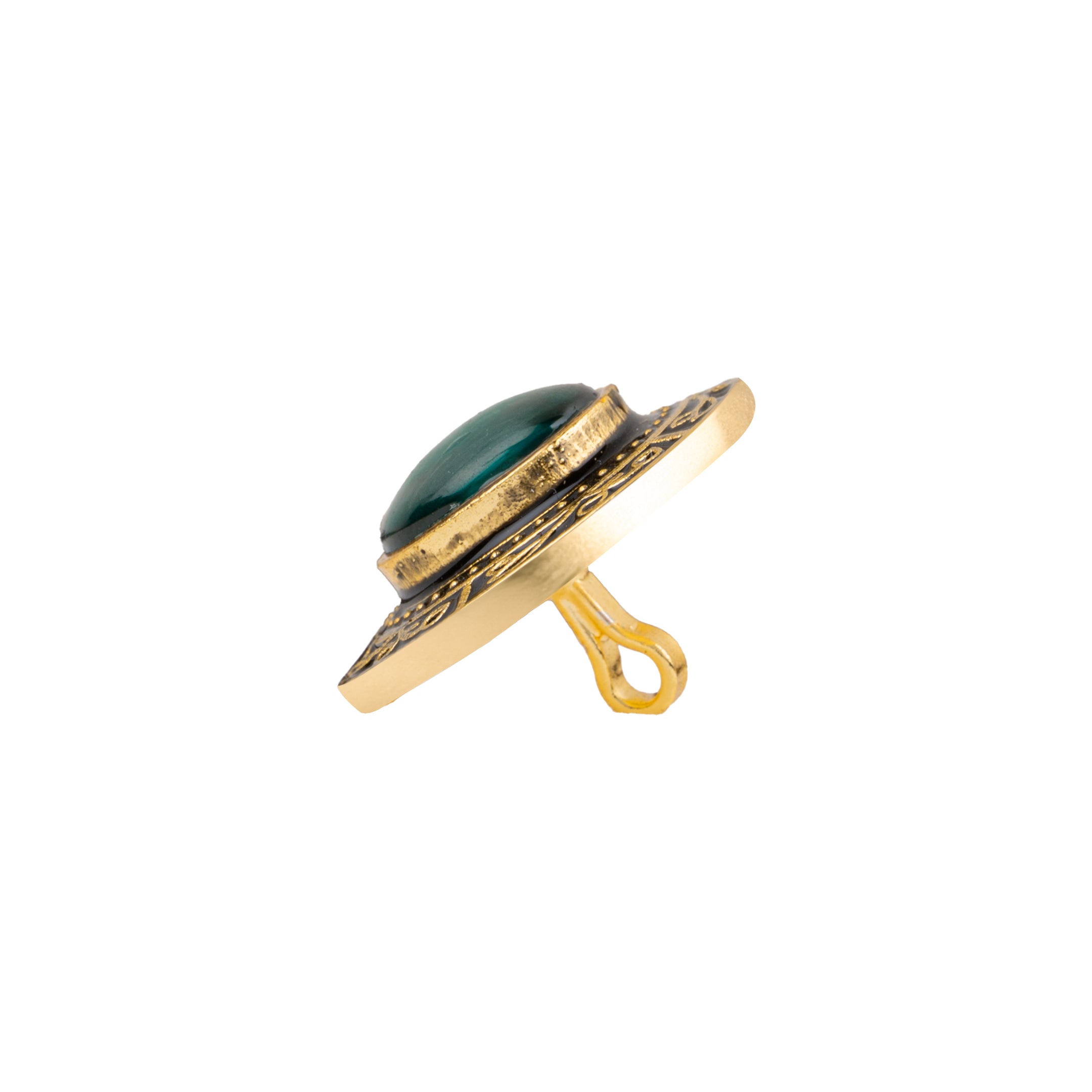 Black Mandala Emerald Kundan Gold Plated Button