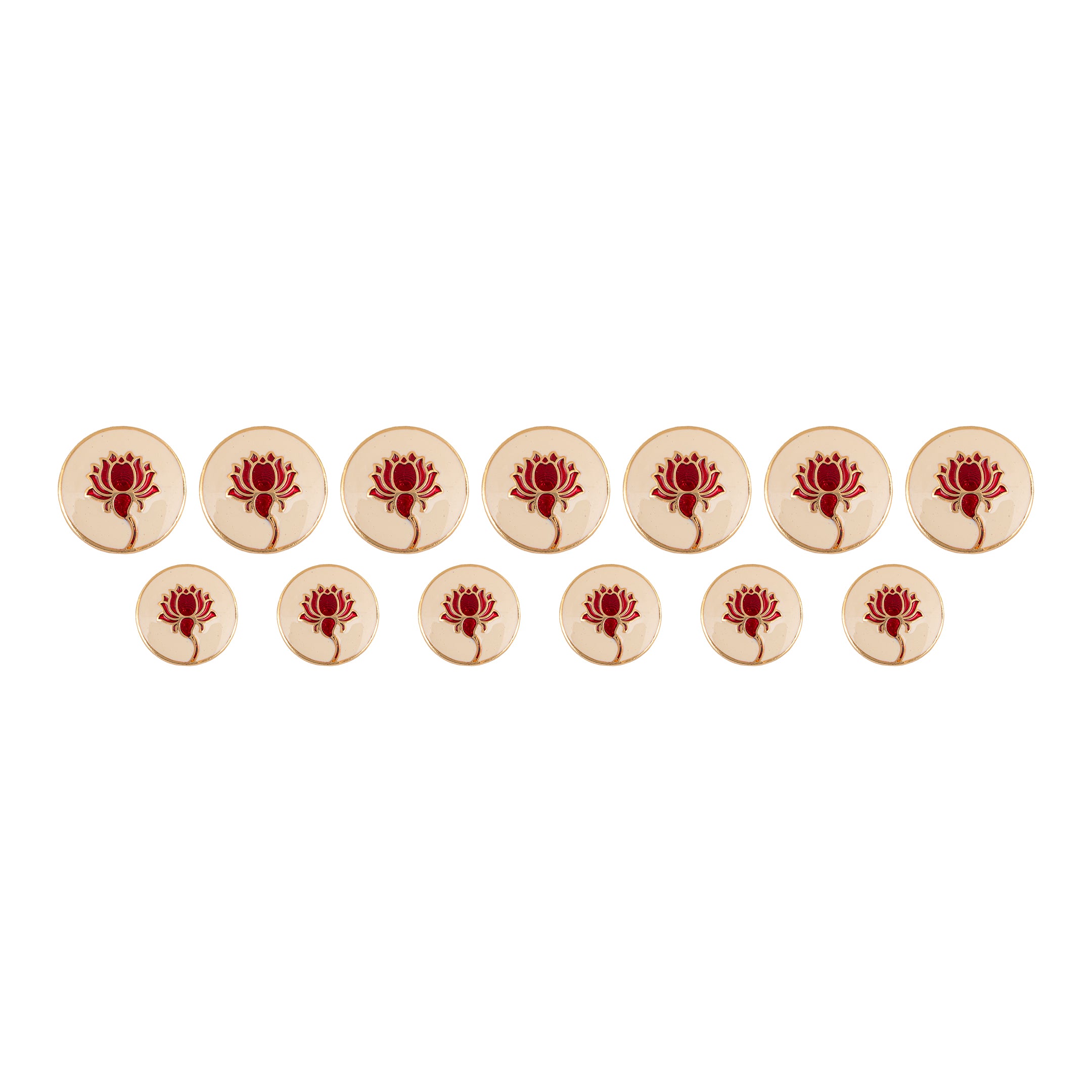 Handcrafted Ivory Red Lotus Meenakari Gold Plated Button