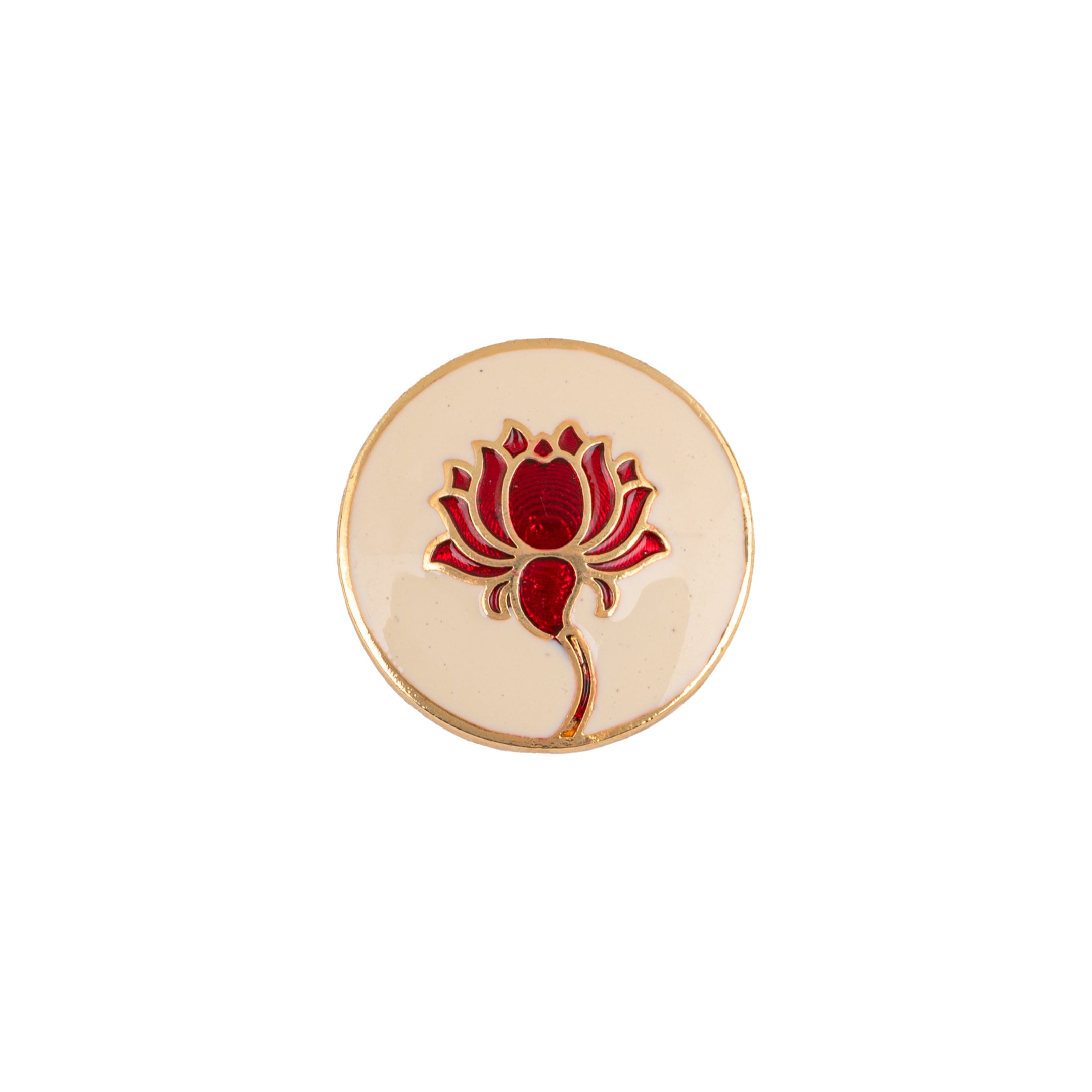Handcrafted Ivory Red Lotus Meenakari Gold Plated Button