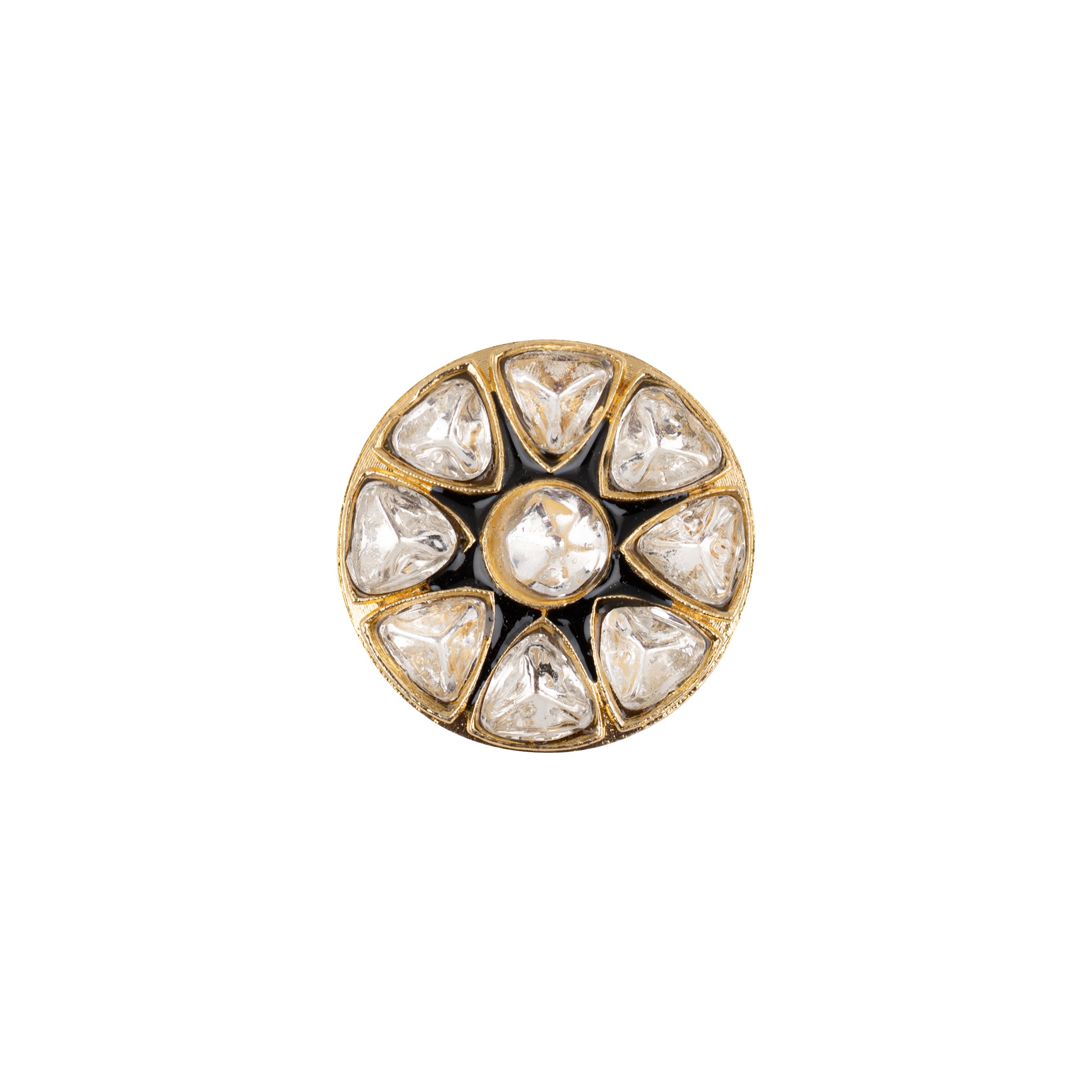 Handcrafted Black Enamel Polki Gold Plated Button