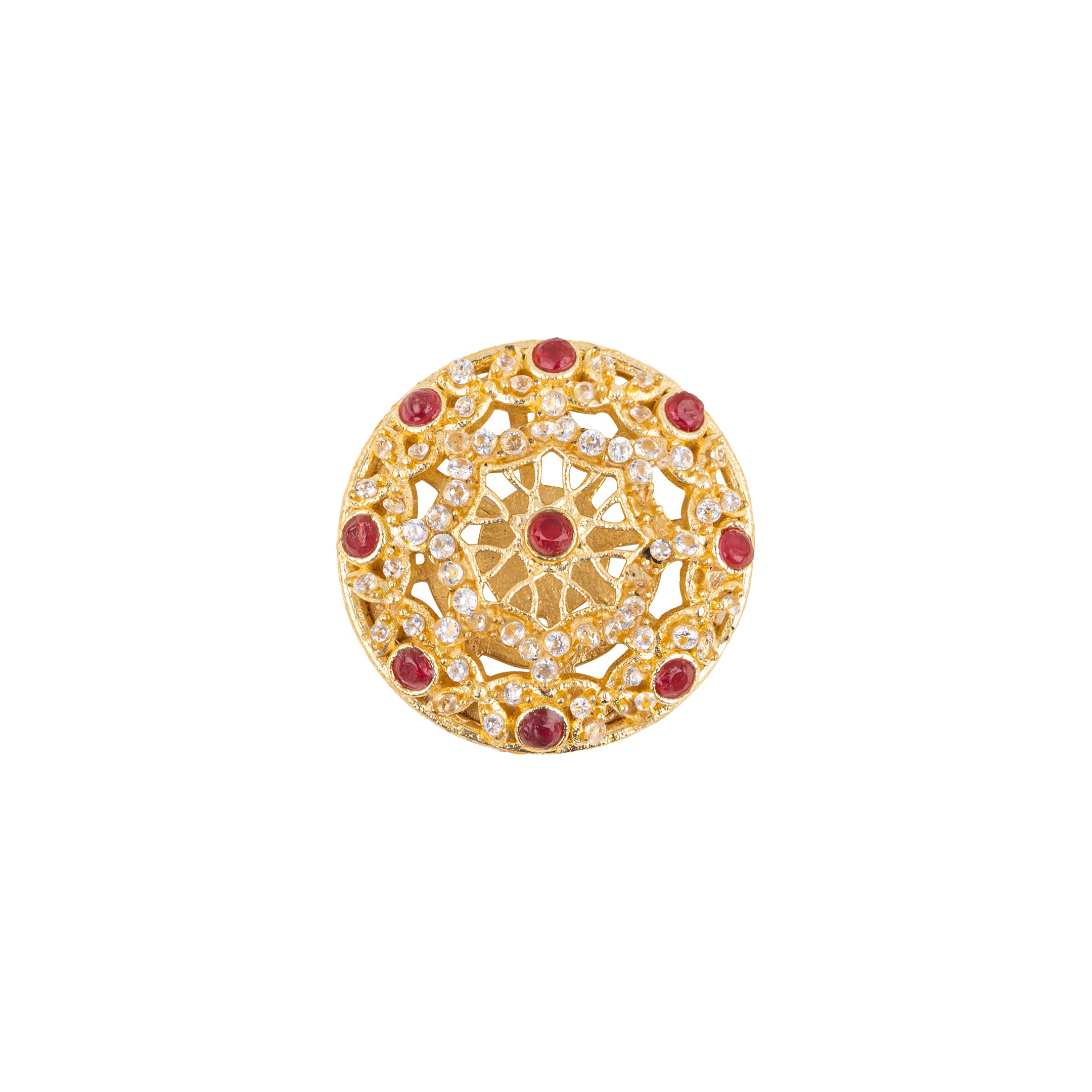Handcrafted Gold Kundan Ruby Floral Lattice Button