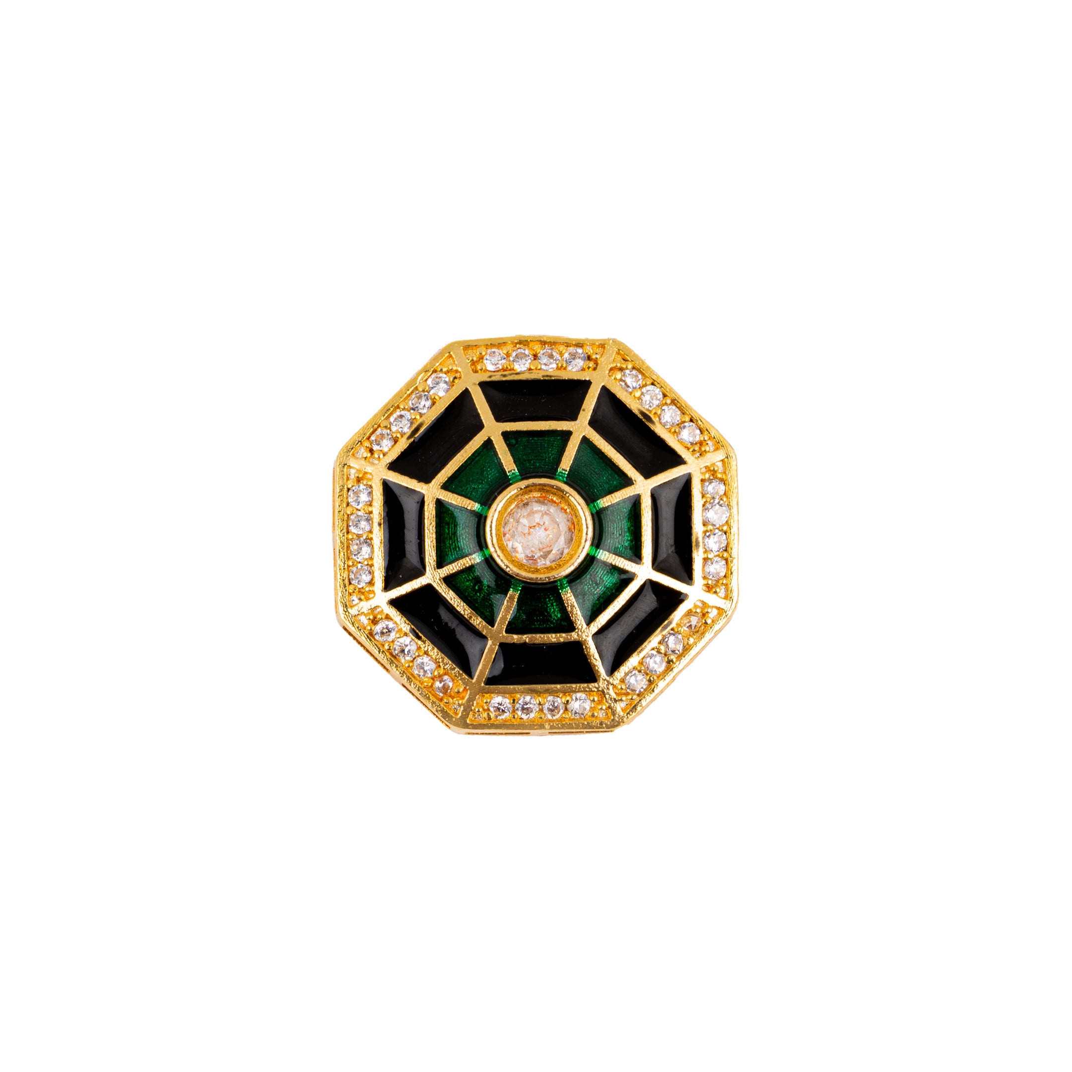 Green & Black Enamel Bagau Octagon Gold Plated Suit Buttons