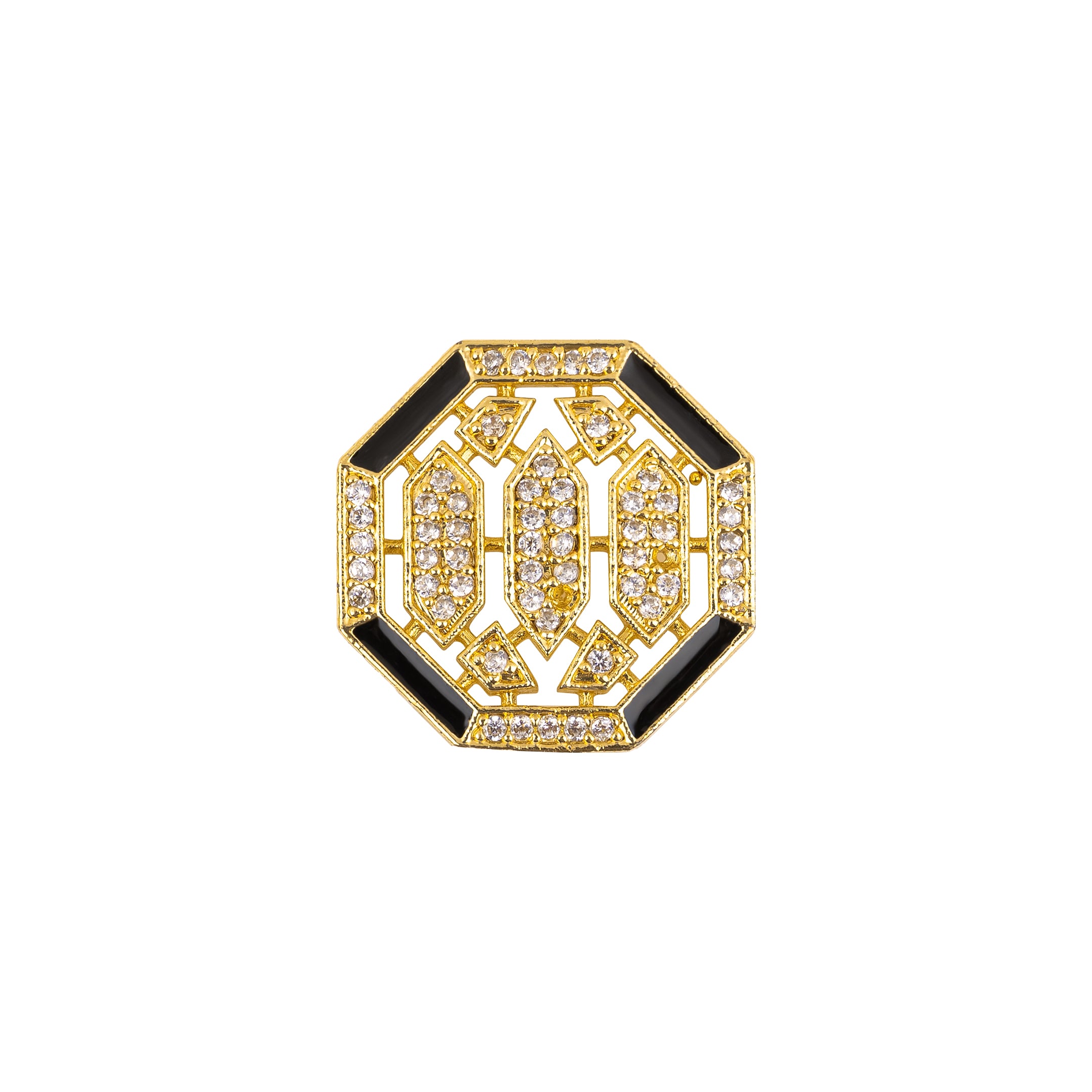 Handcrafted Mughal Jali Octagonal Black Onyx Diamond Gold Plated Suit Buttons