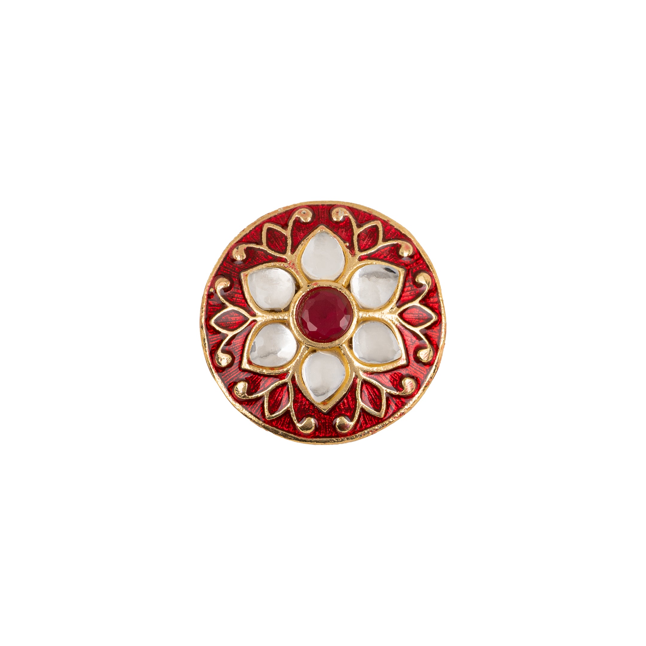 Meenakari Kundan Lotus Red Enamel Gold Plated Suit Buttons