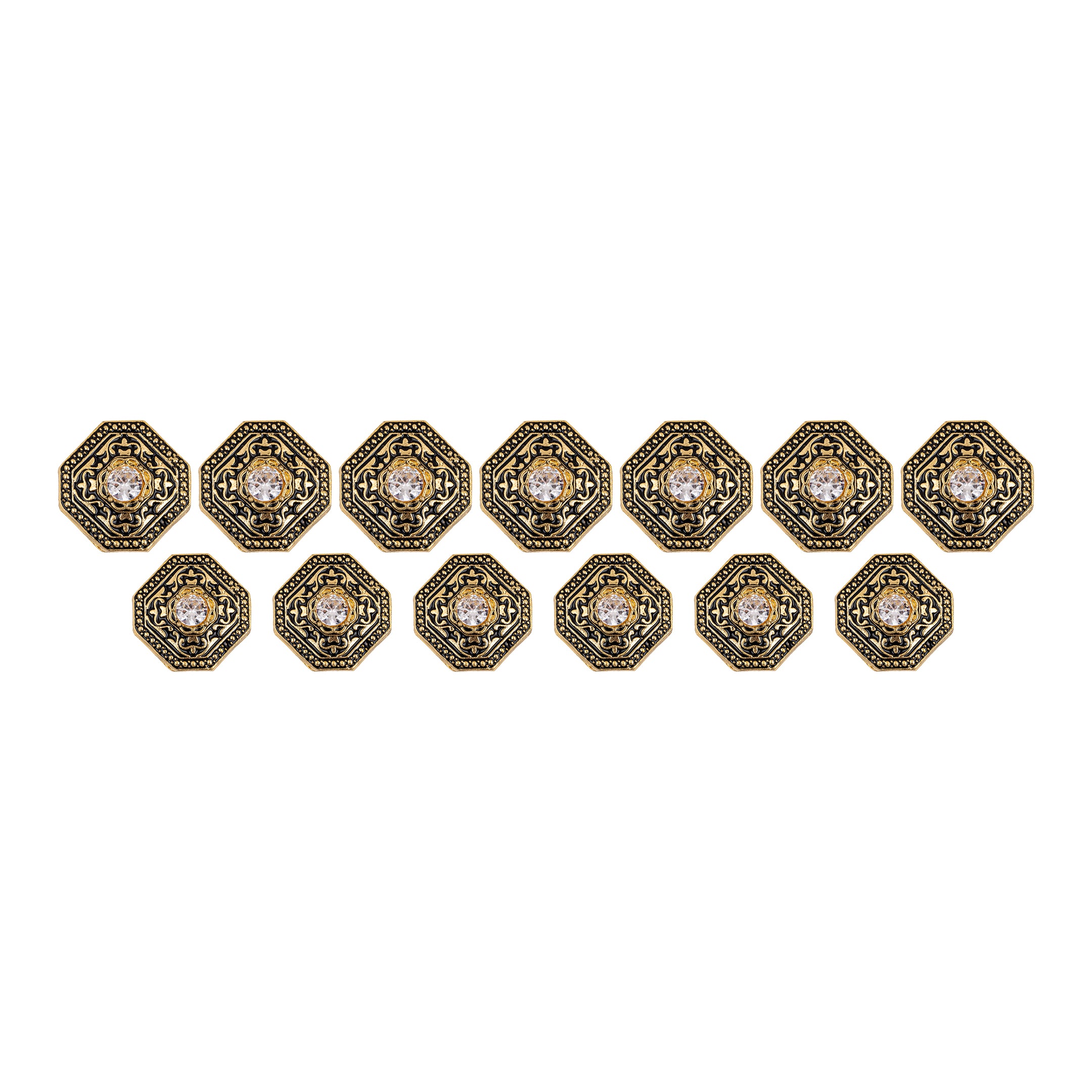 Mughal Mandala Black Enamel Diamond Gold Plated Suit Buttons