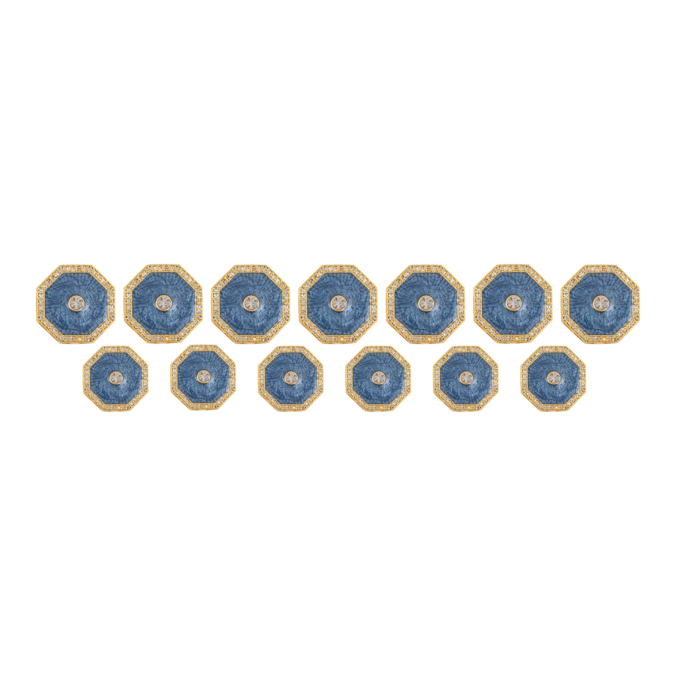 Guilloche Blue Enamel Diamond Octagonal Gold Plated Suit Buttons