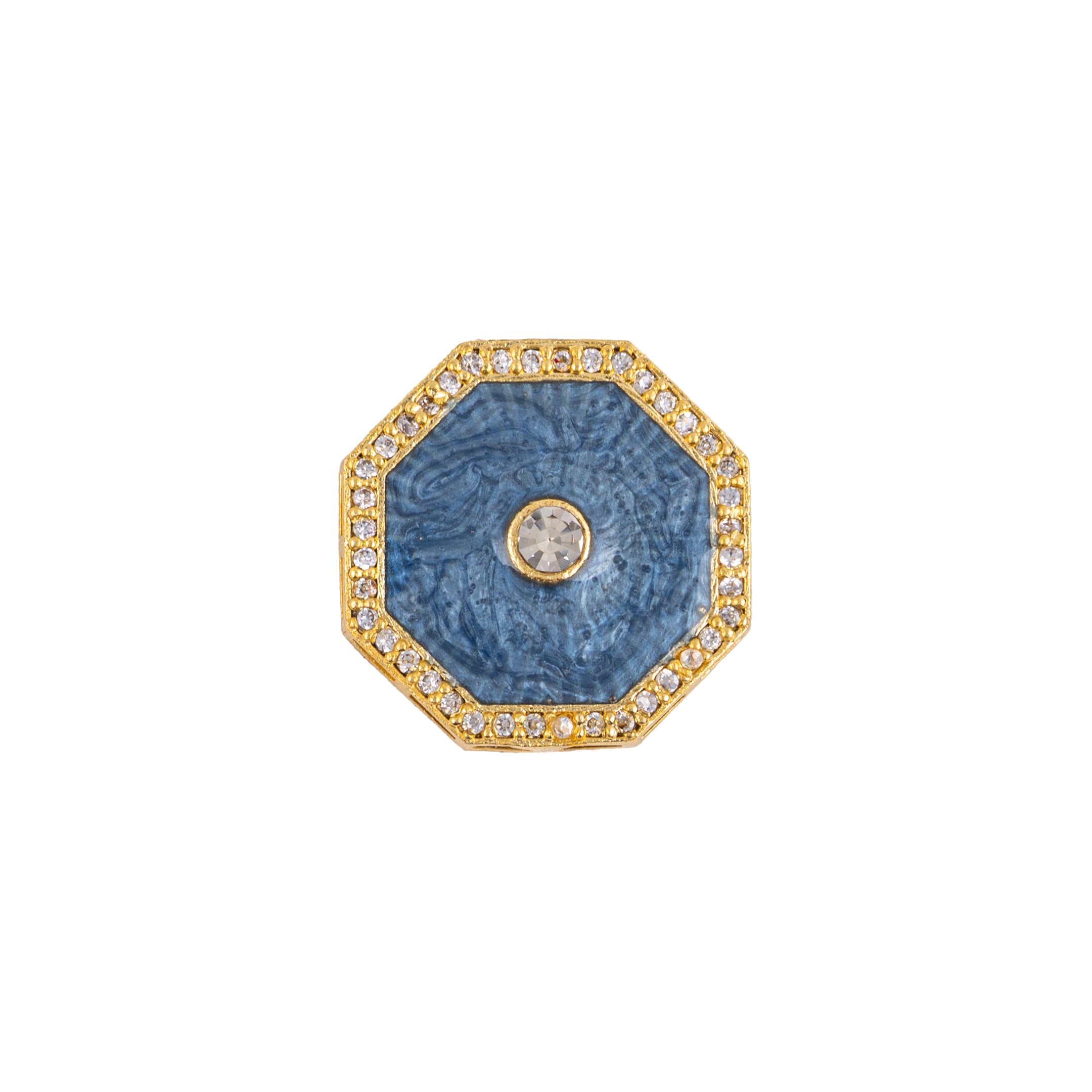 Guilloche Blue Enamel Diamond Octagonal Gold Plated Suit Buttons