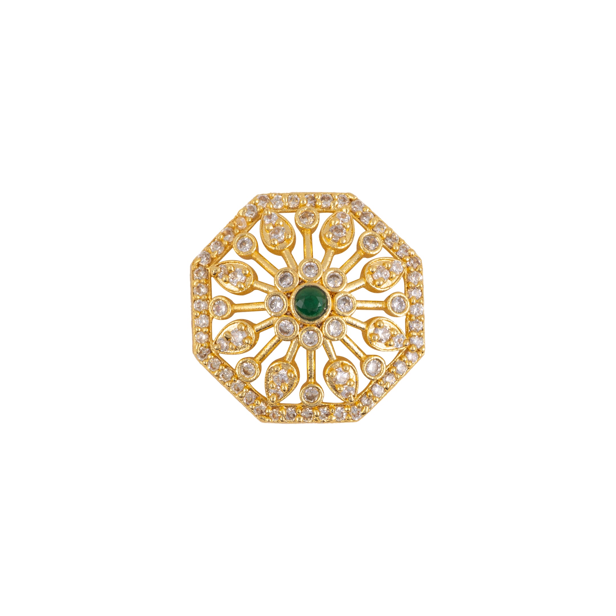 Handcrafted Emerald Stone Filigree Octagonal Gold Plated Suit Buttons
