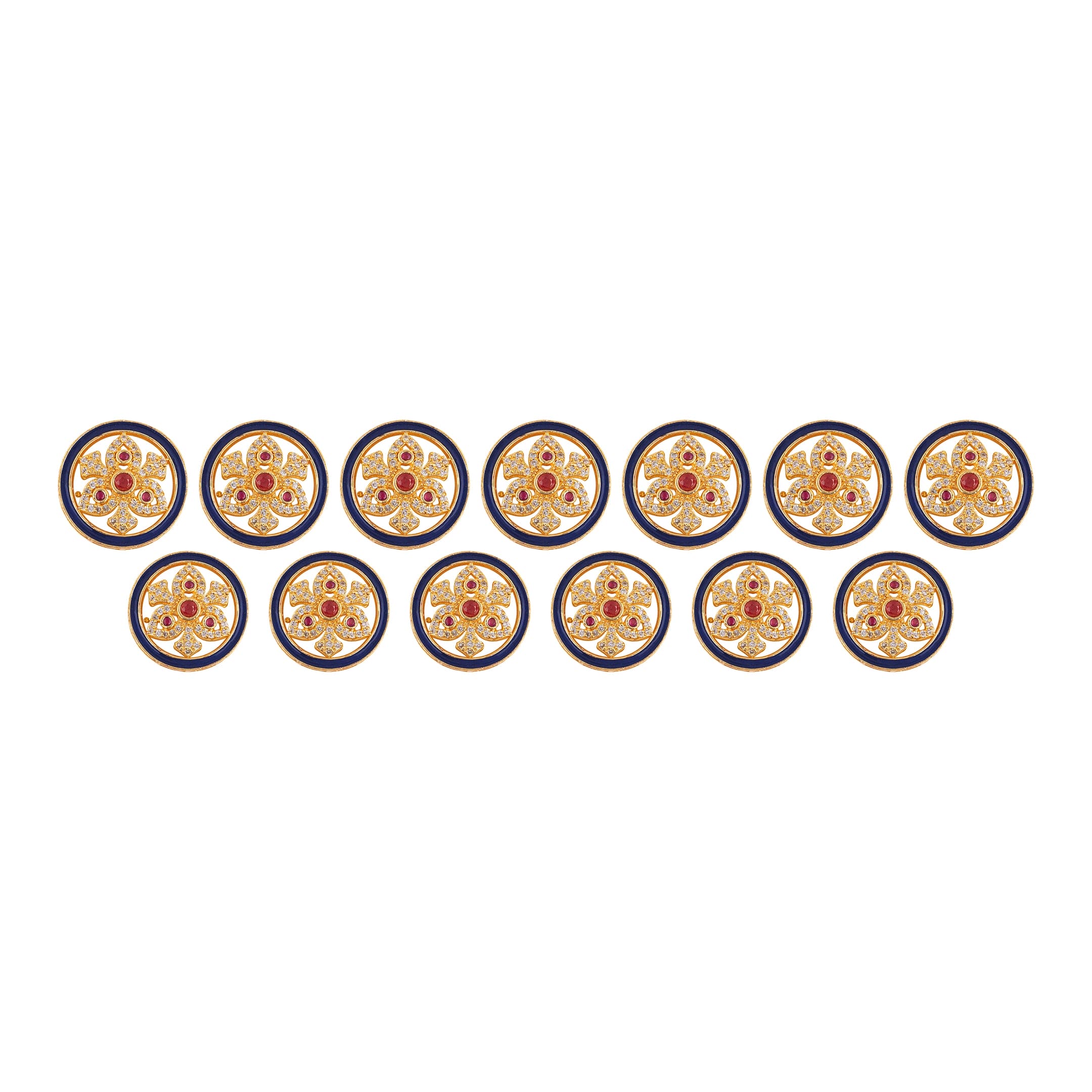 Vajra Lotus Navy Blue Enamel Gold Plated Suit Buttons