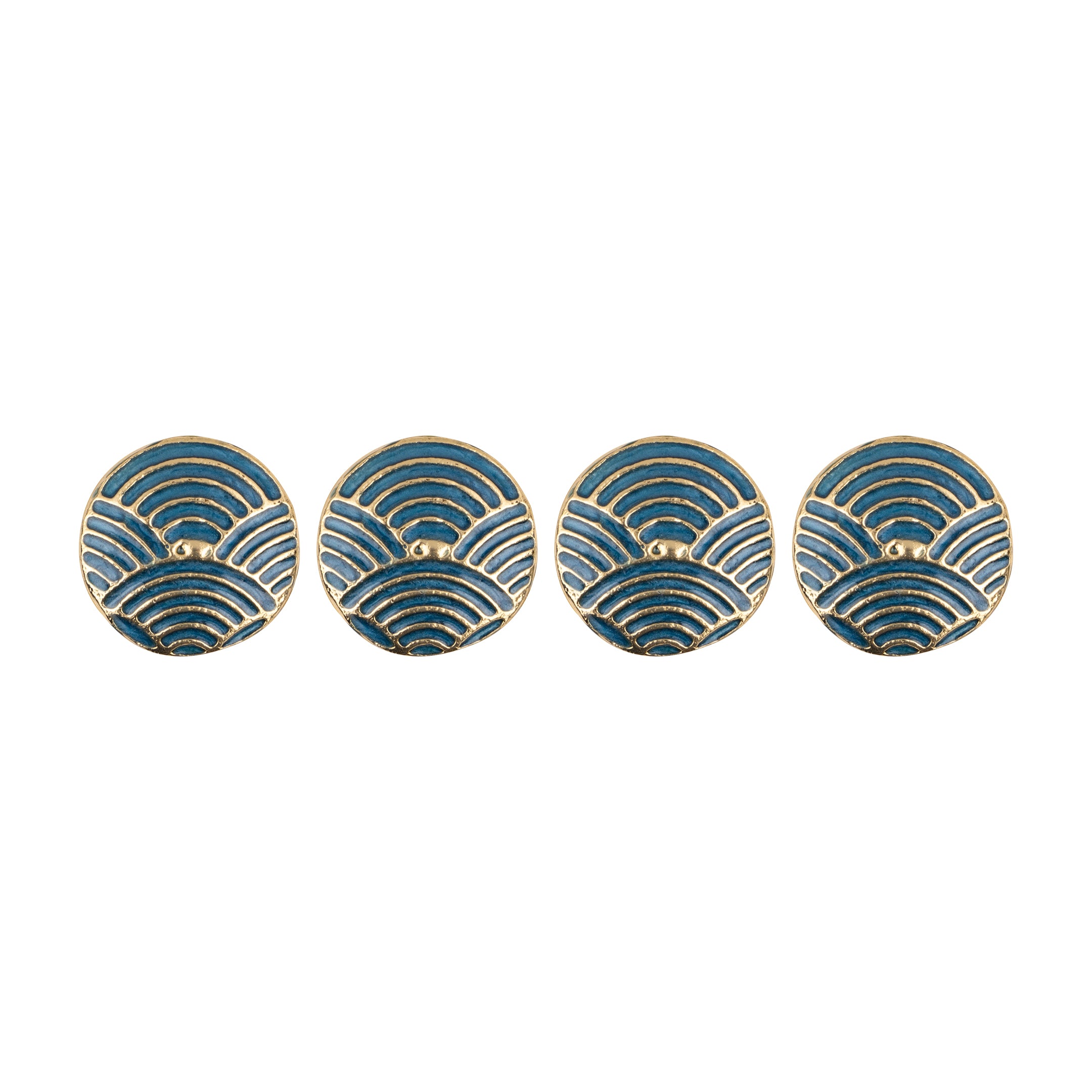 Gold Plated Teal Wave Art Deco Kurta Button Set