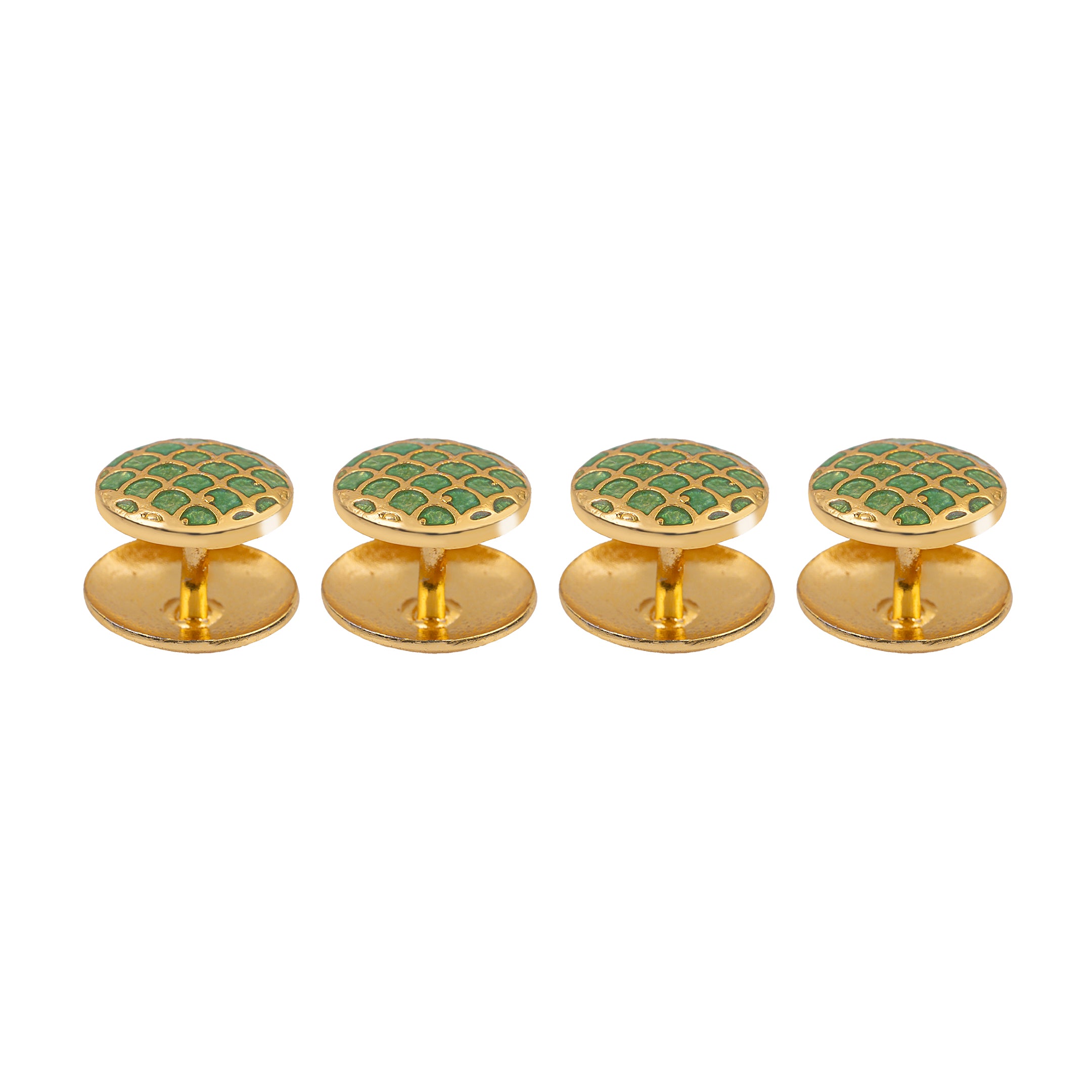 Green Matsya Jaal Motif Gold Plated Kurta Button Set