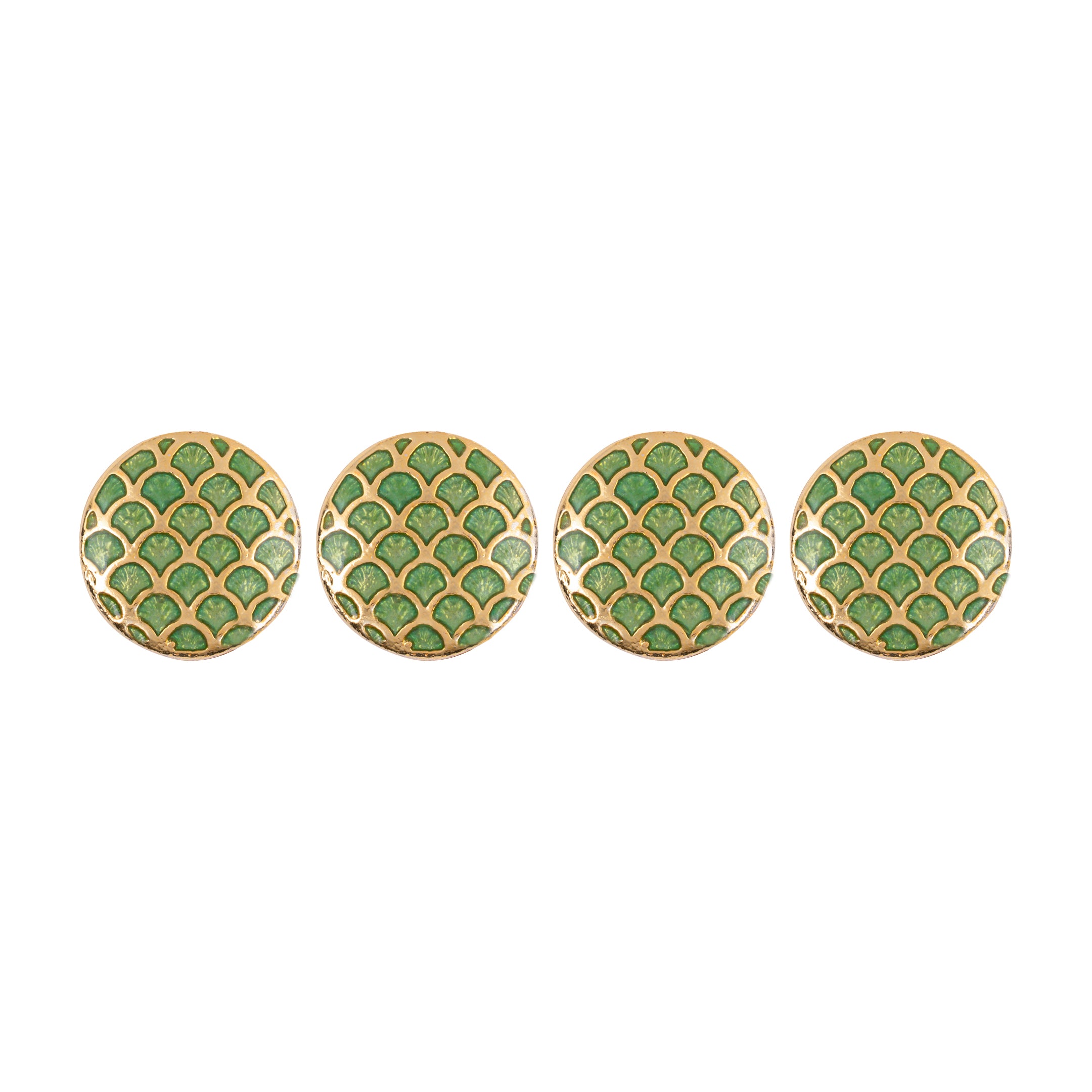 Green Matsya Jaal Motif Gold Plated Kurta Button Set