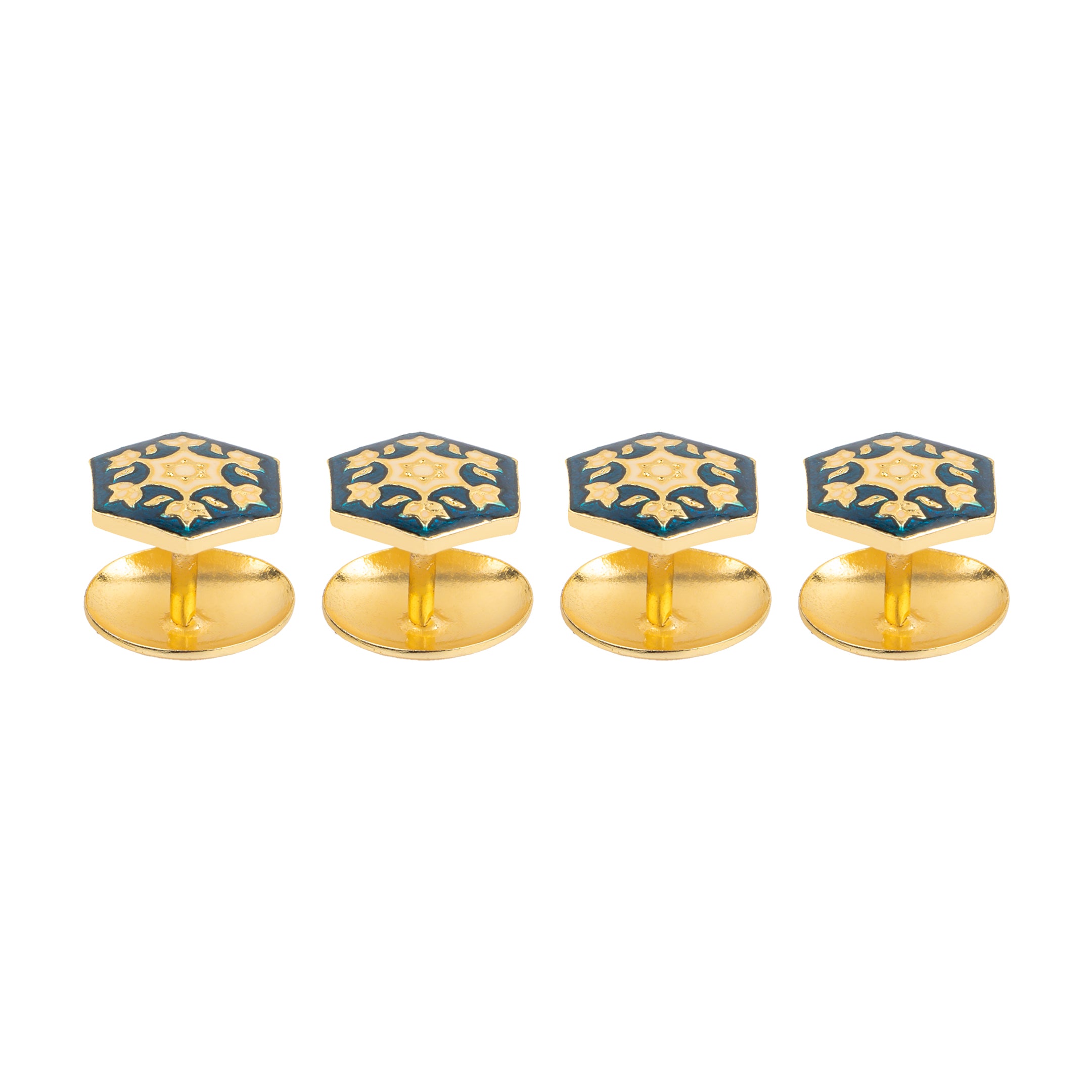 Handcrafted Gold Plated Navy Hexagon Starburst Kurta Button