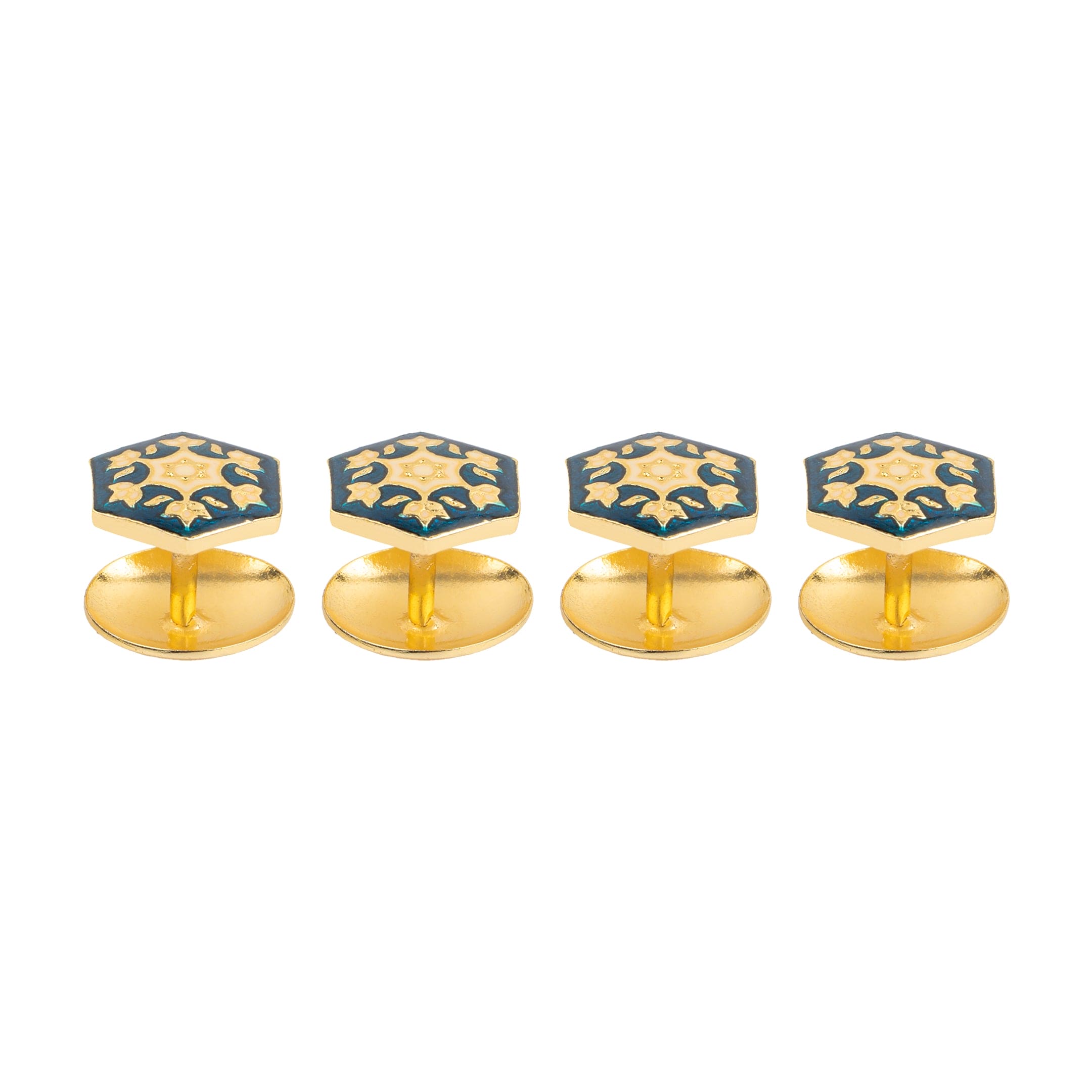 Handcrafted Gold Plated Navy Hexagon Starburst Kurta Button