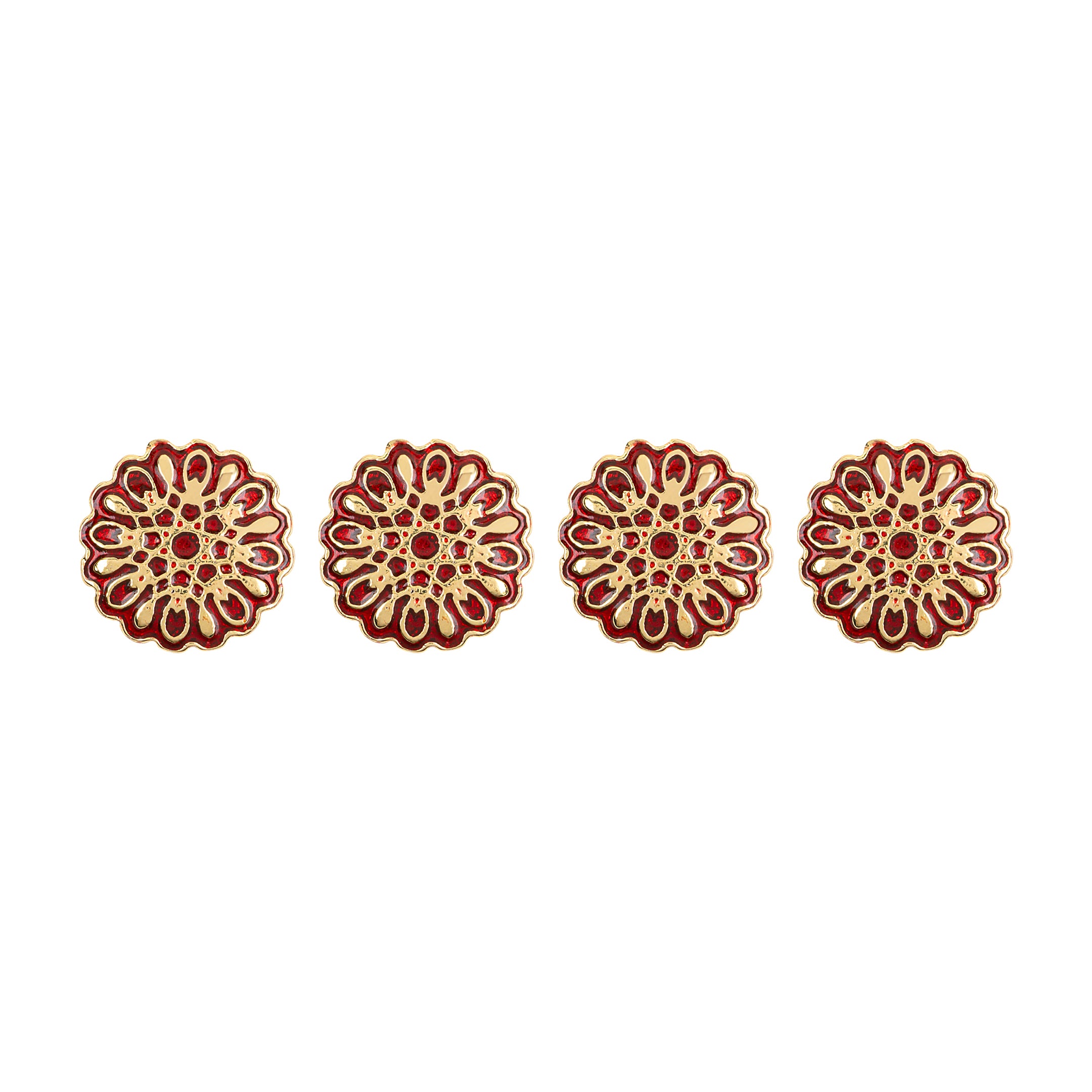 Handcrafted Red Enamel Gold Plated Kurta Buttons Set