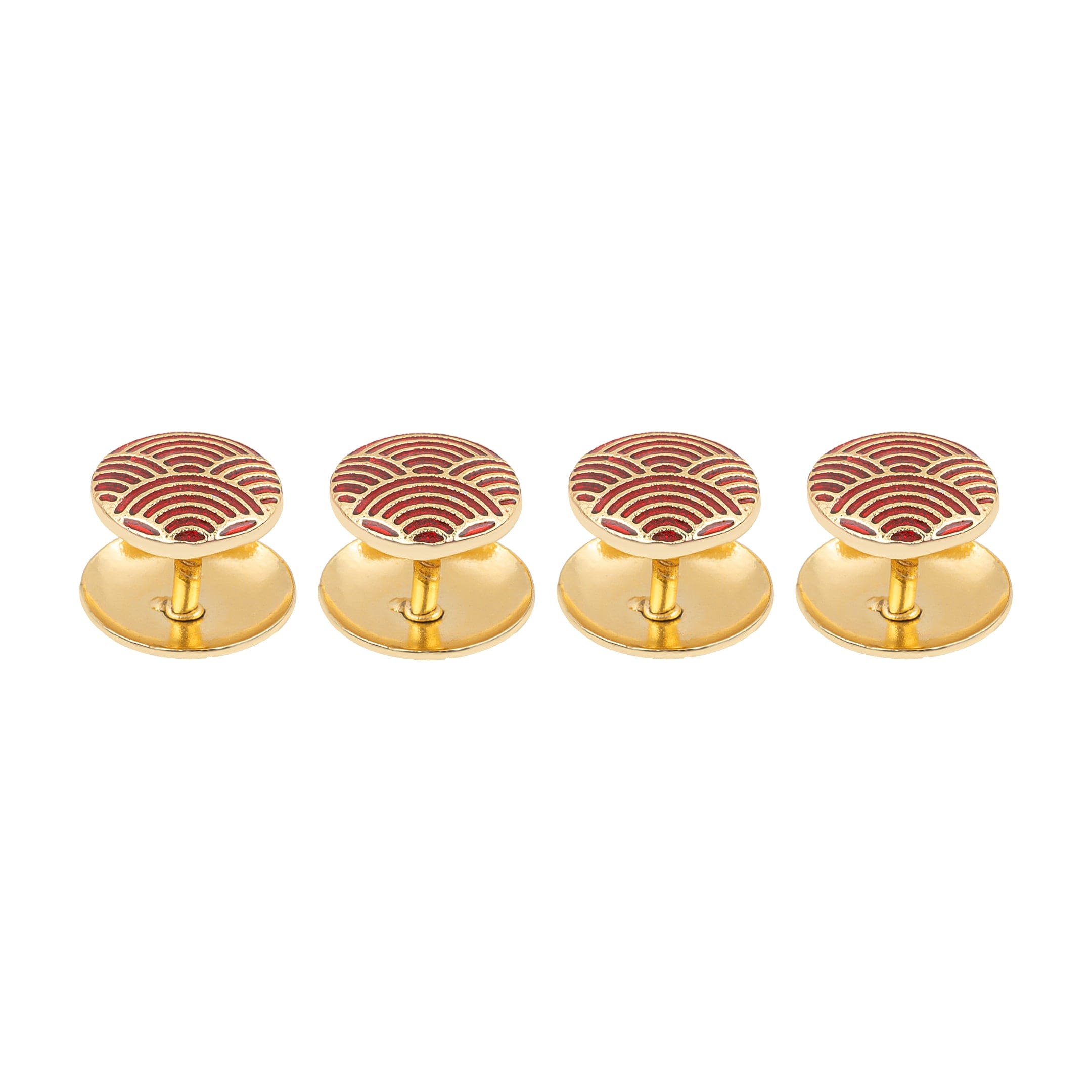 Gold Plated Red Enamel Wave Art Deco Kurta Button Set