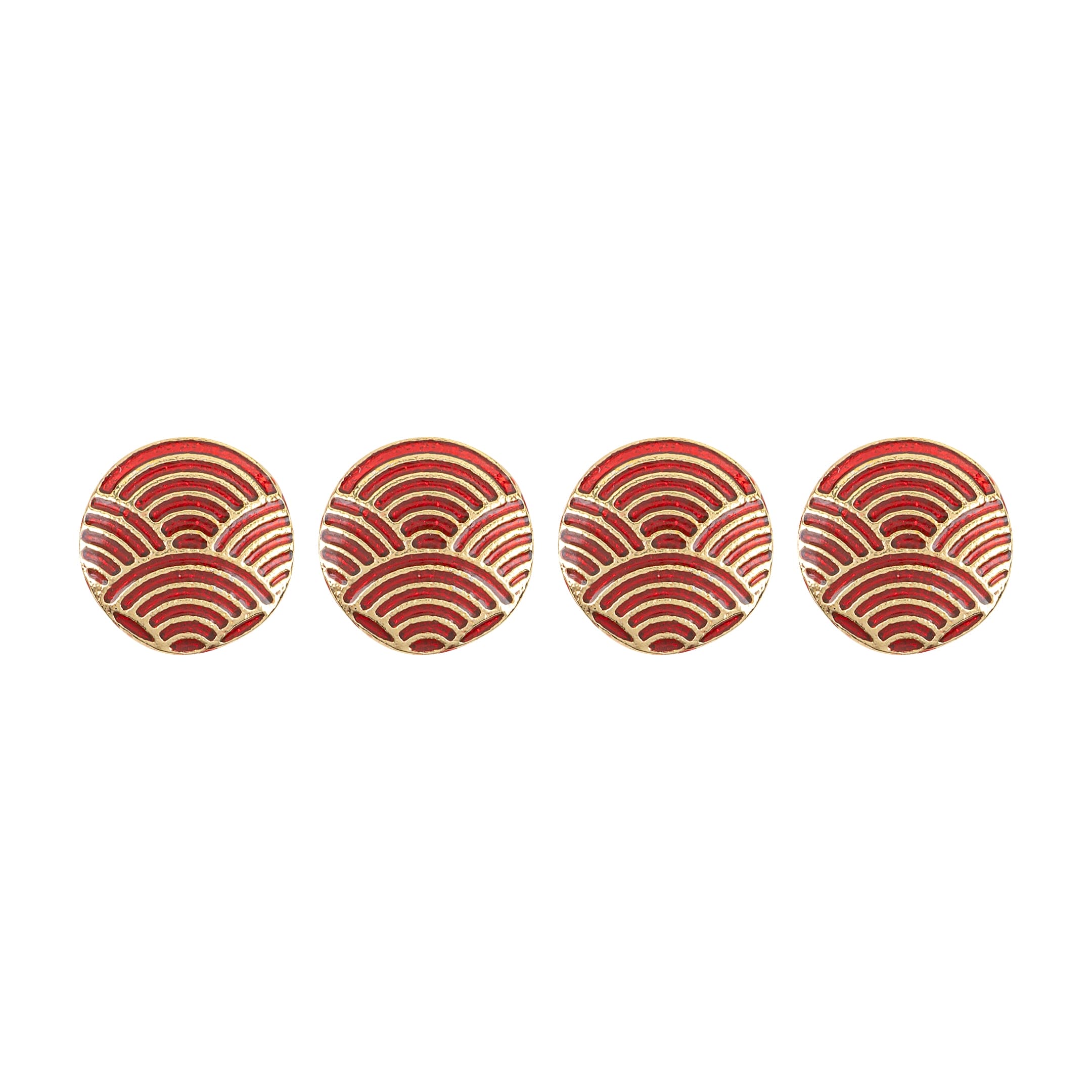 Gold Plated Red Enamel Wave Art Deco Kurta Button Set