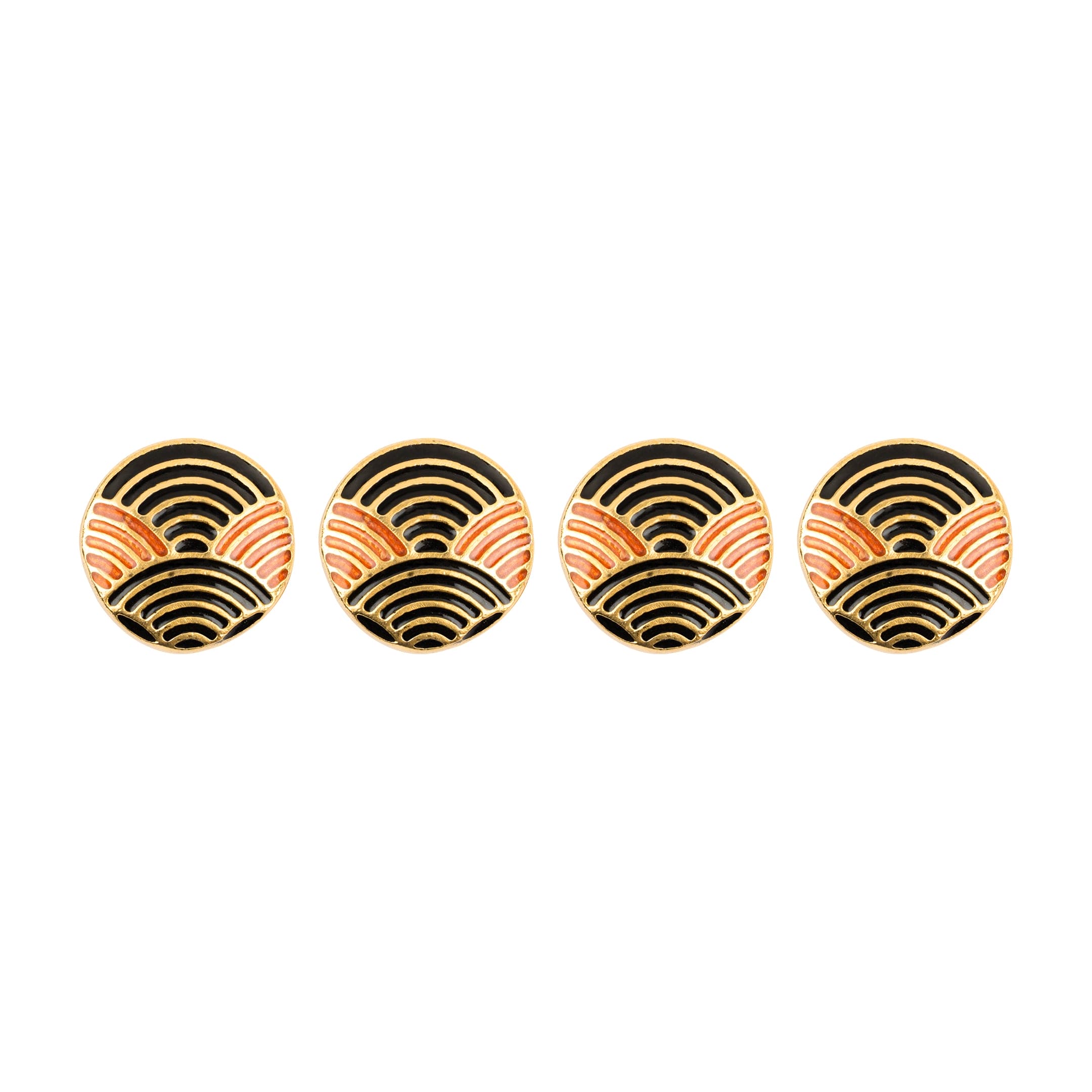 Black Orange Enamel Wave Art Deco Kurta Button Set