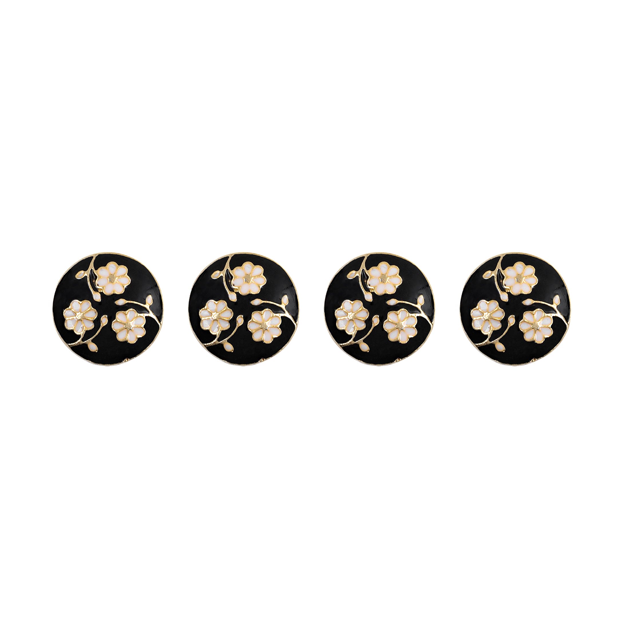 Gota Patti Floral Inspired Black Enamel Gold Plated Kurta Button