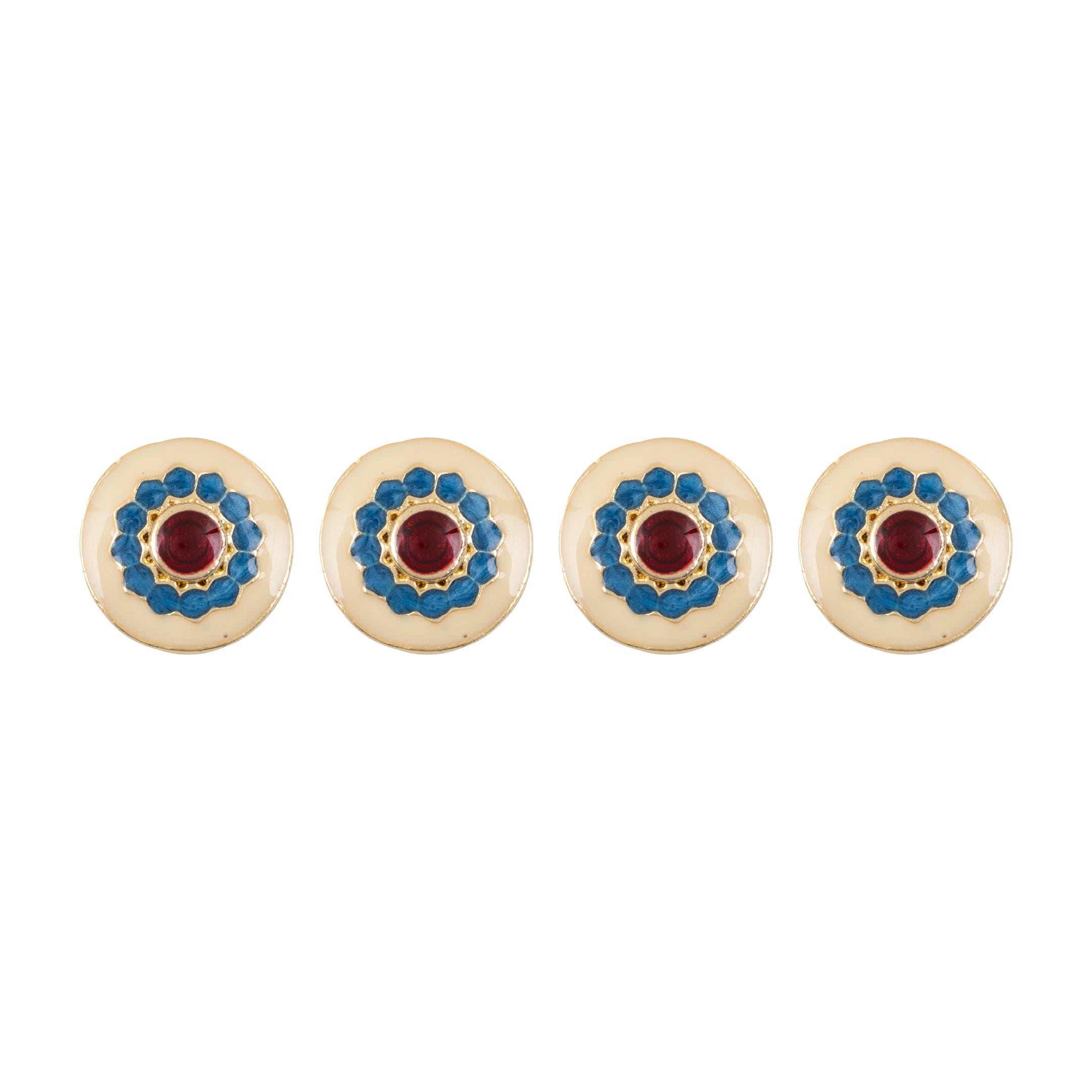 Off White Blue Mandala Meenakari Gold Plated Kurta Buttons