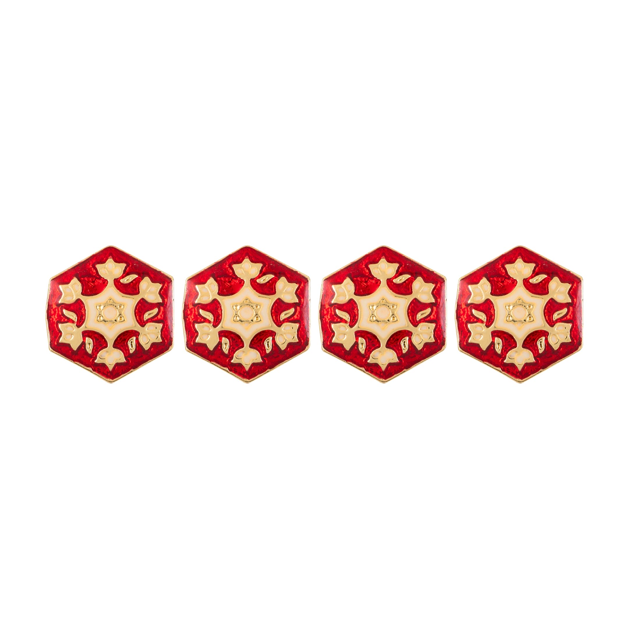 Handcrafted Gold Plated Red Hexagon Starburst Kurta Button