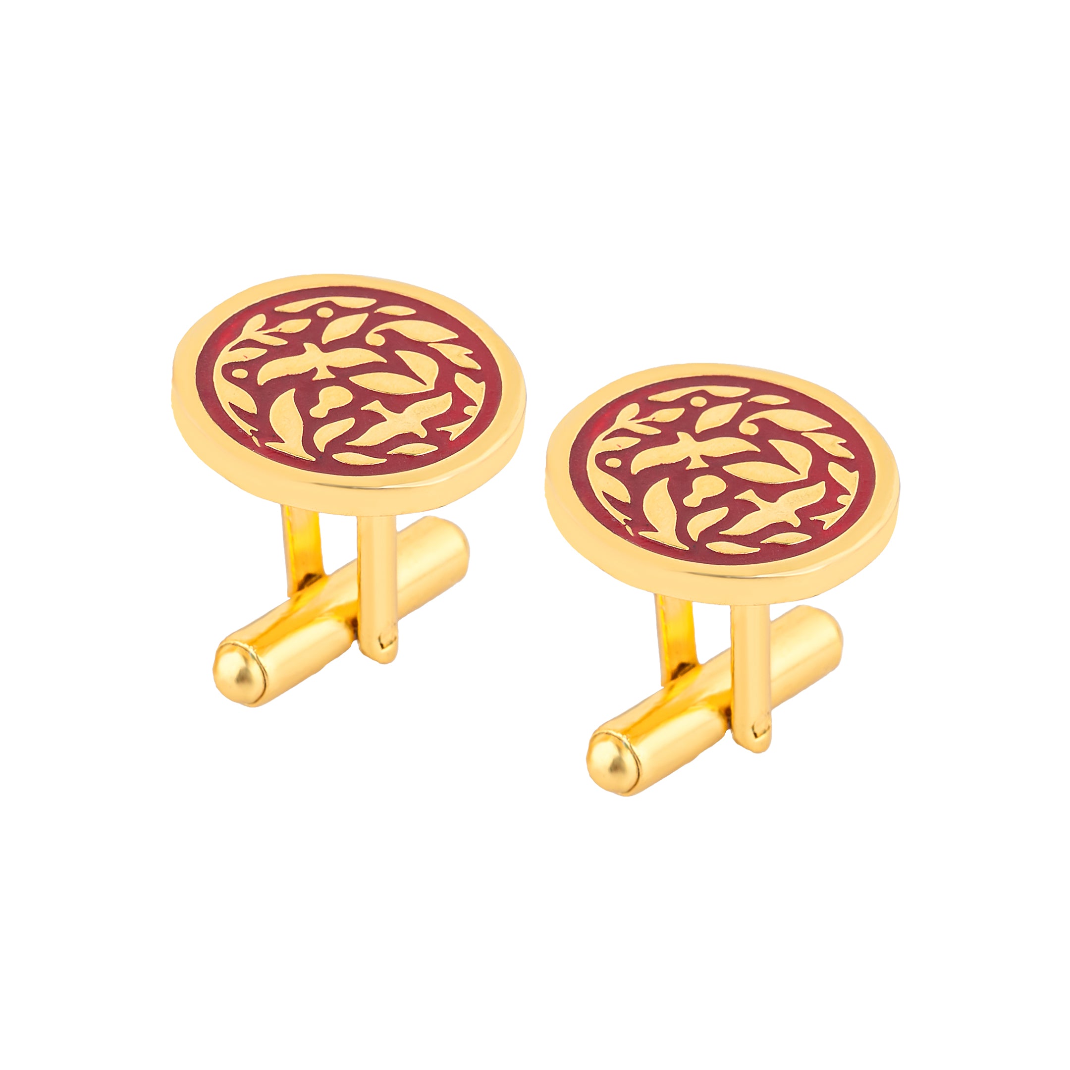 Jodhpur Heritage Avian Red Enamel Gold Plated Cufflinks