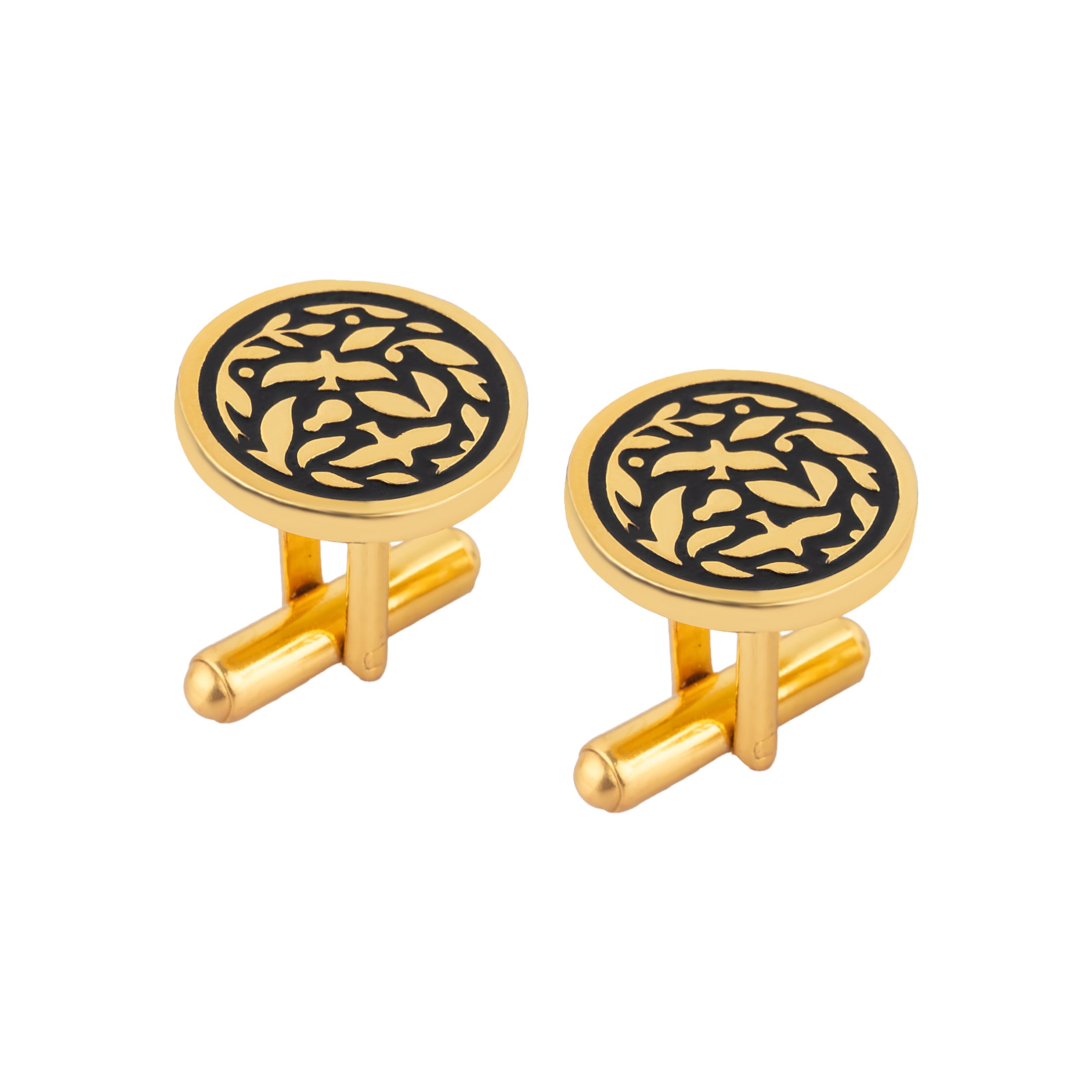 Jodhpur Heritage Avian Black Enamel Gold Plated Cufflinks