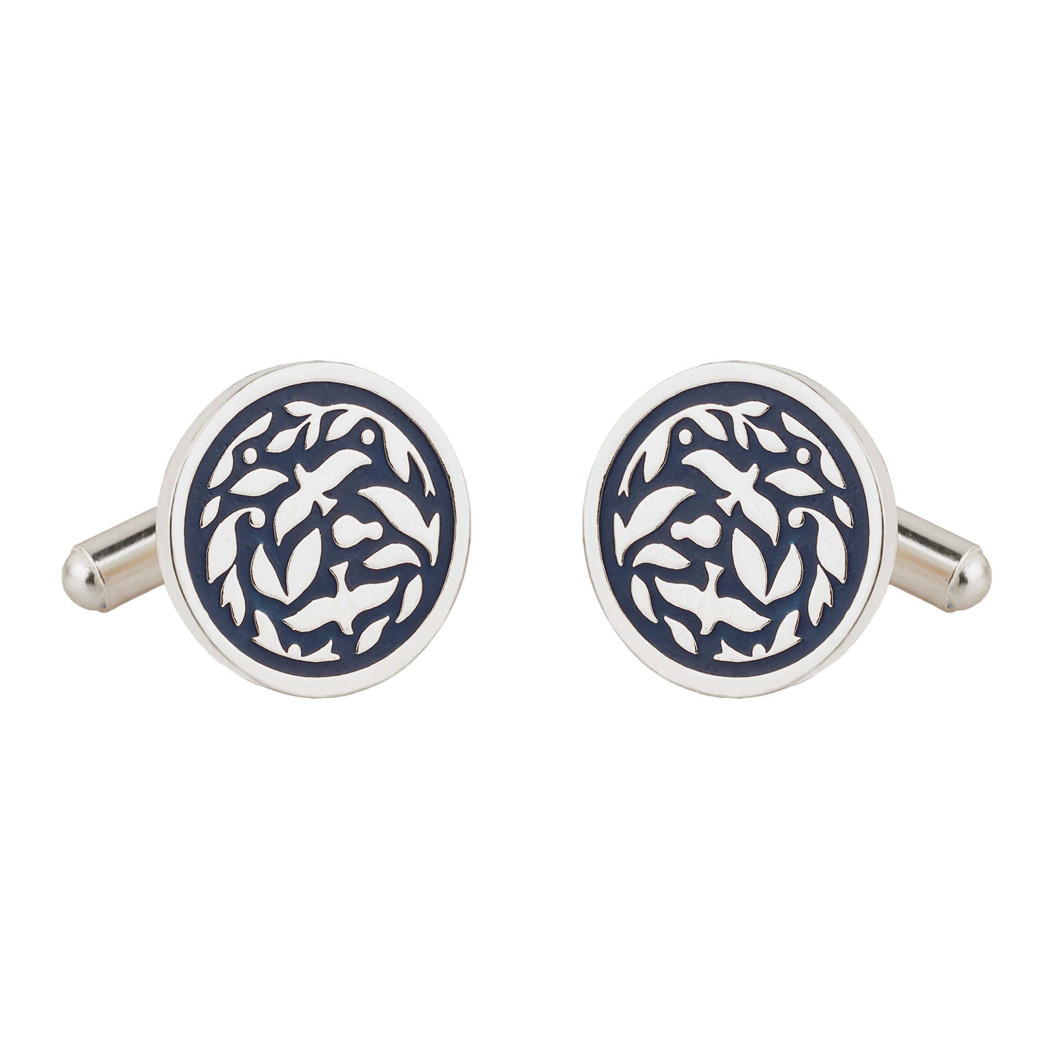 Jodhpur Heritage Avian Blue Enamel Silver Plated Cufflinks