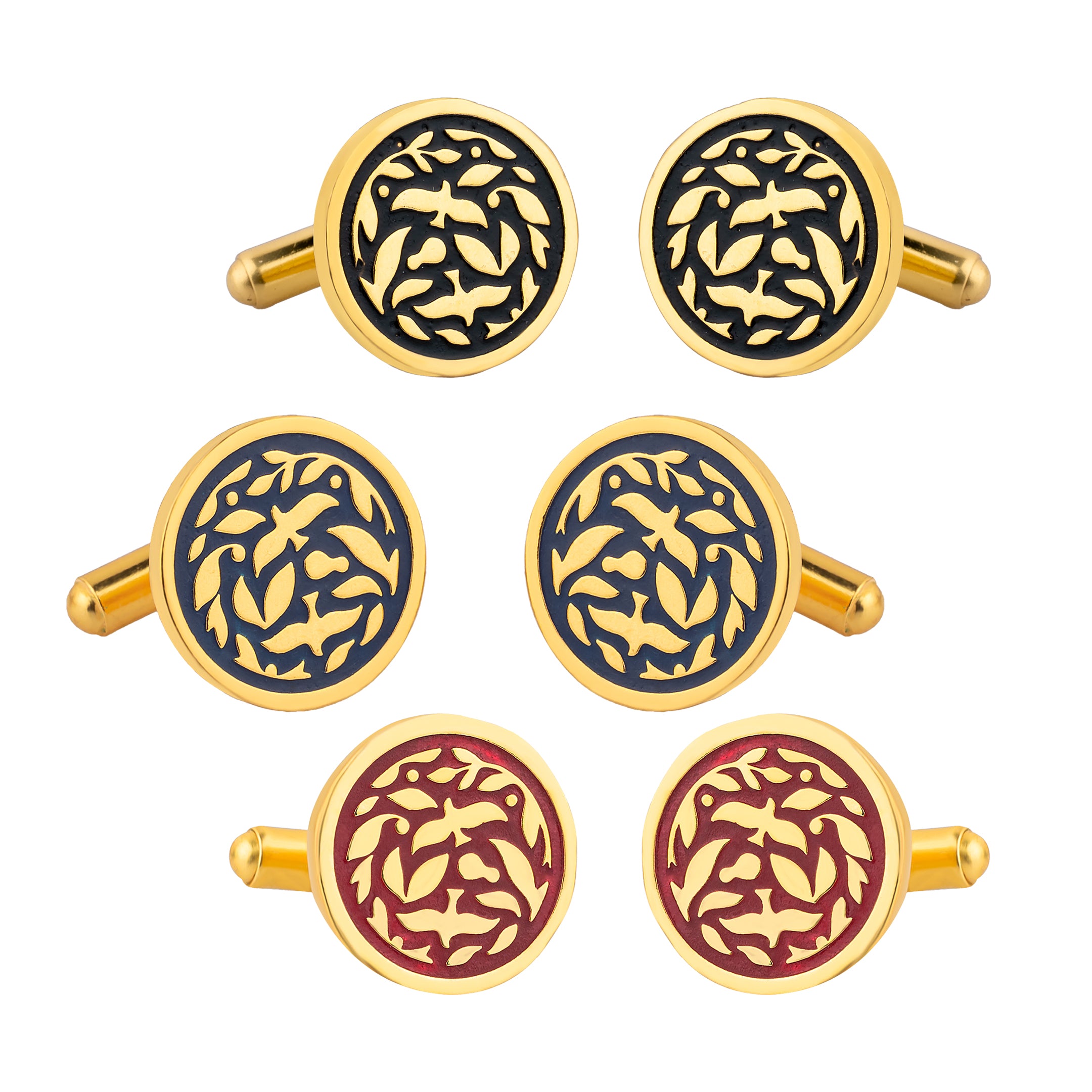 Jodhpur Heritage Avian Black Enamel Gold Plated Cufflinks