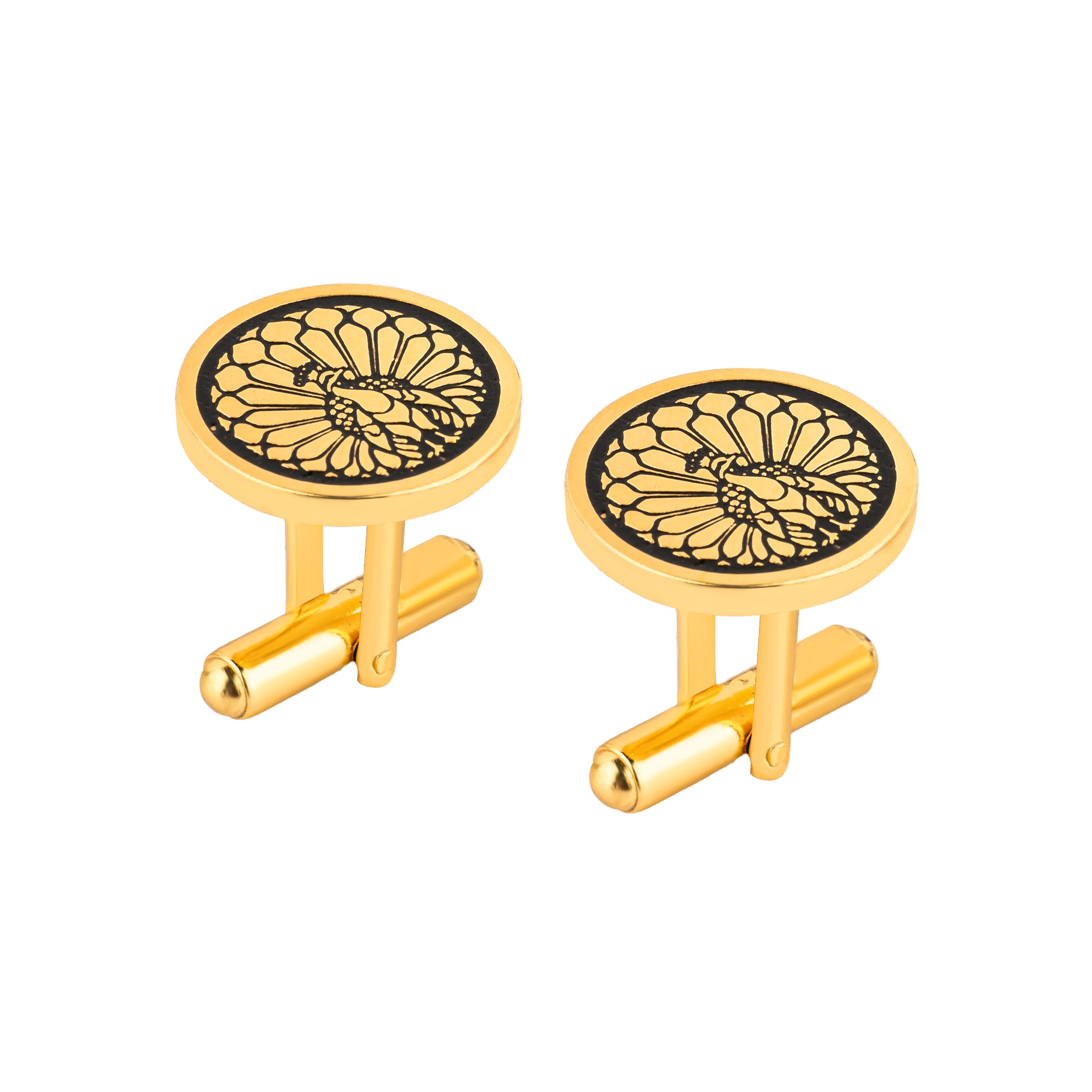 Majestic Indian Peacock Black Enamel Gold Plated Cufflinks