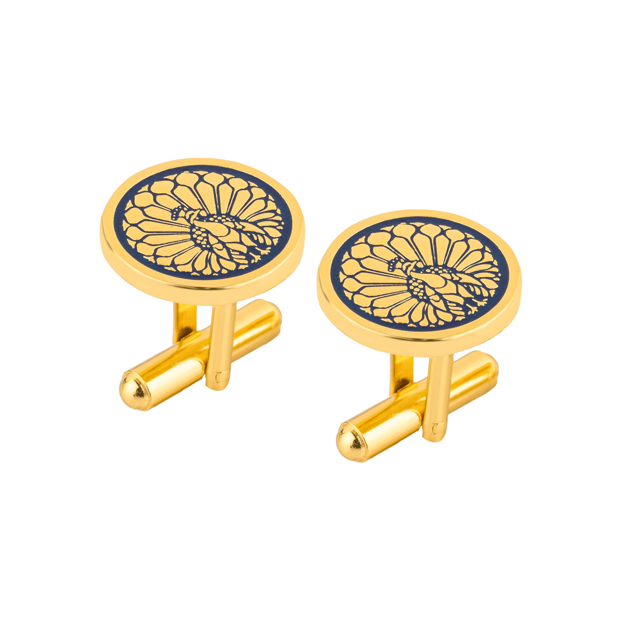 Majestic Indian Peacock Blue Enamel Gold Plated Cufflinks