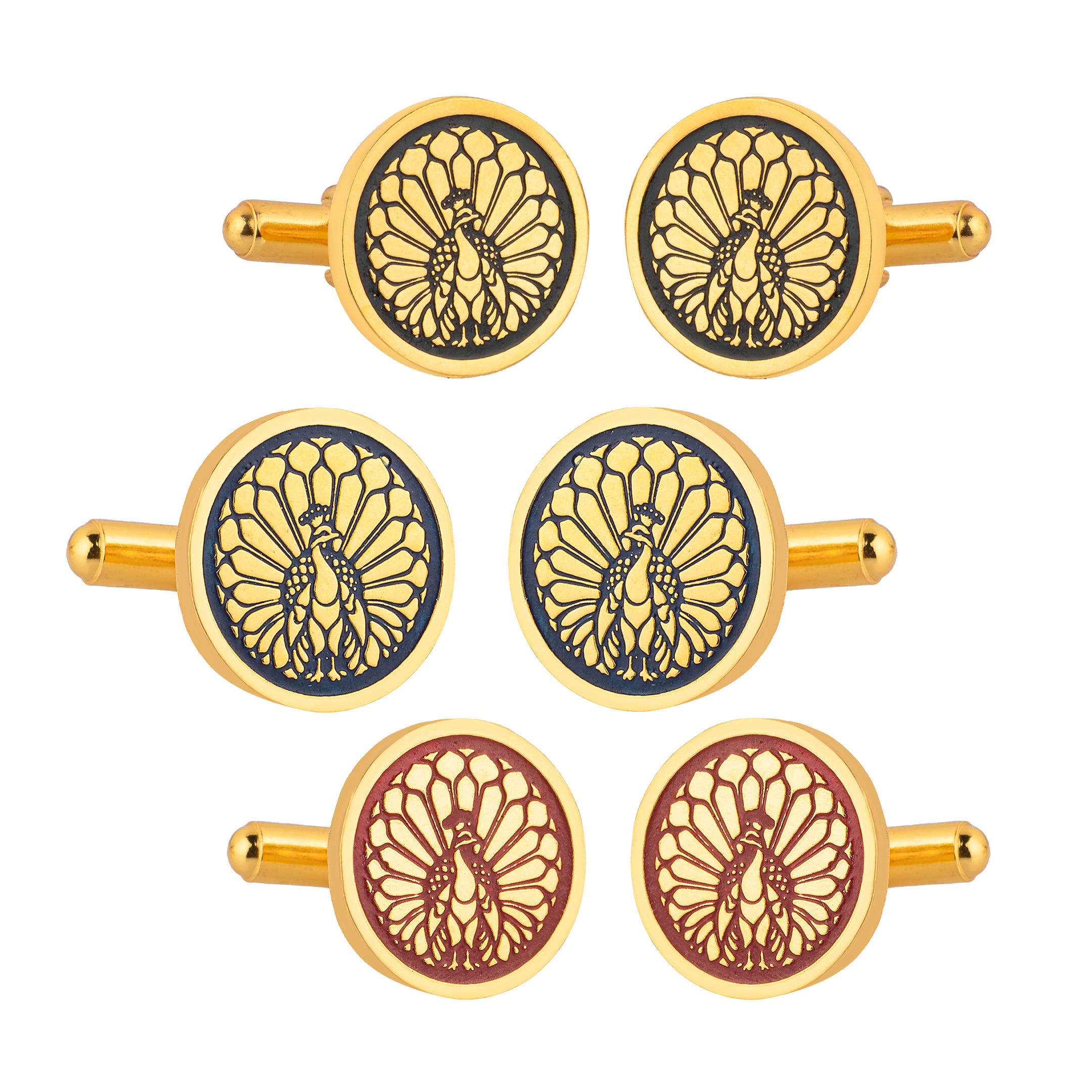 Majestic Indian Peacock Red Enamel Gold Plated Cufflinks