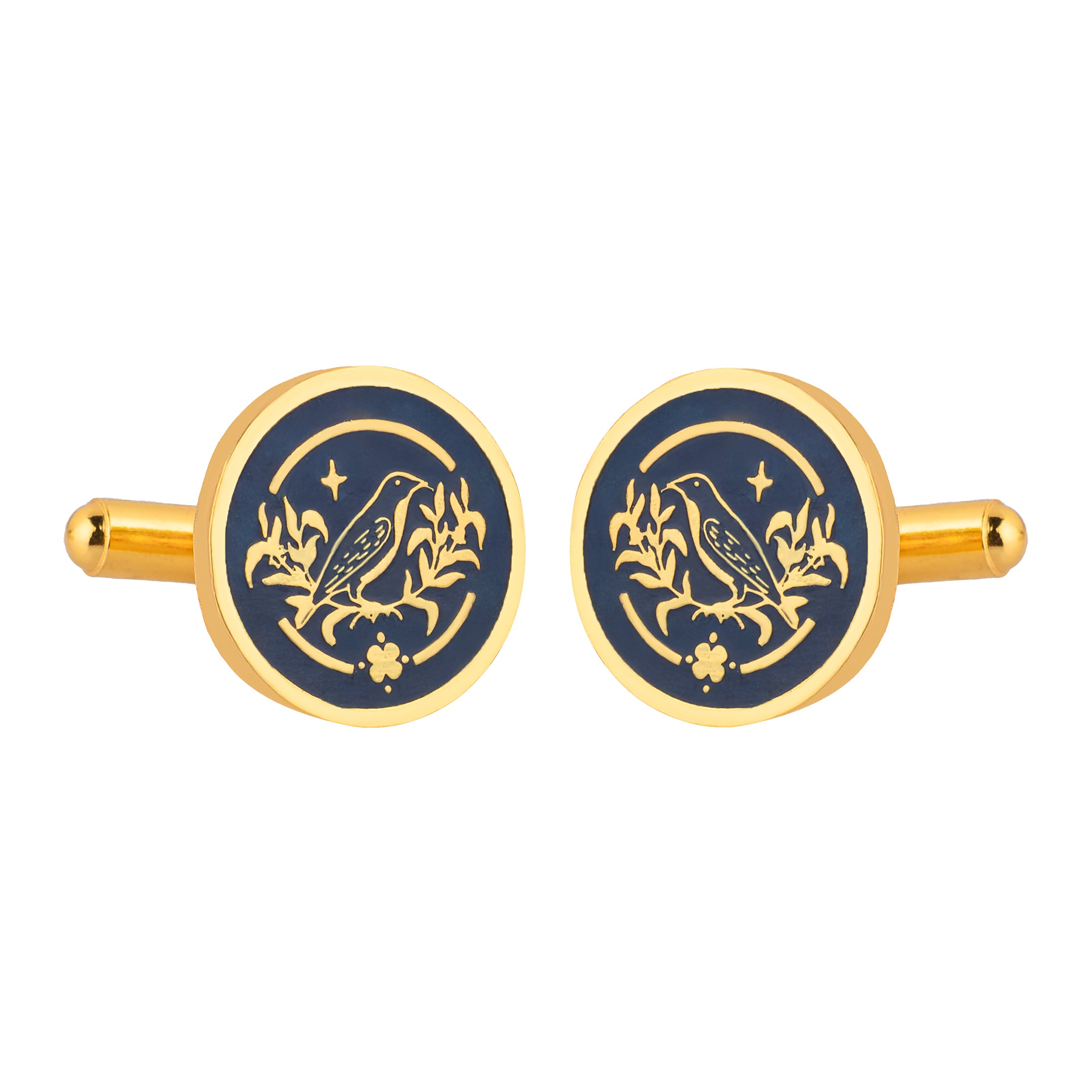 Sparrow Lush Flora Blue Enamel Gold Plated Cufflinks