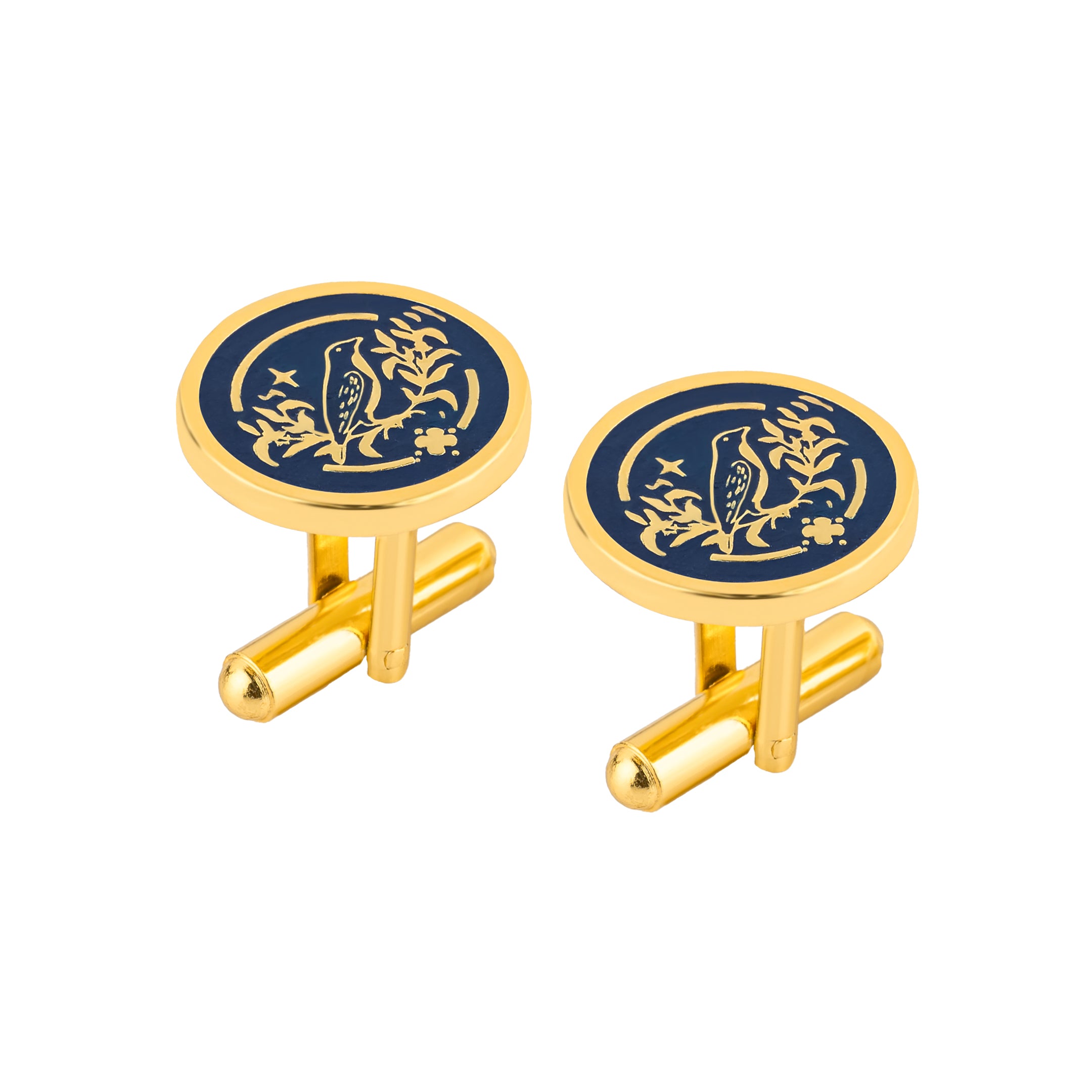 Sparrow Lush Flora Blue Enamel Gold Plated Cufflinks