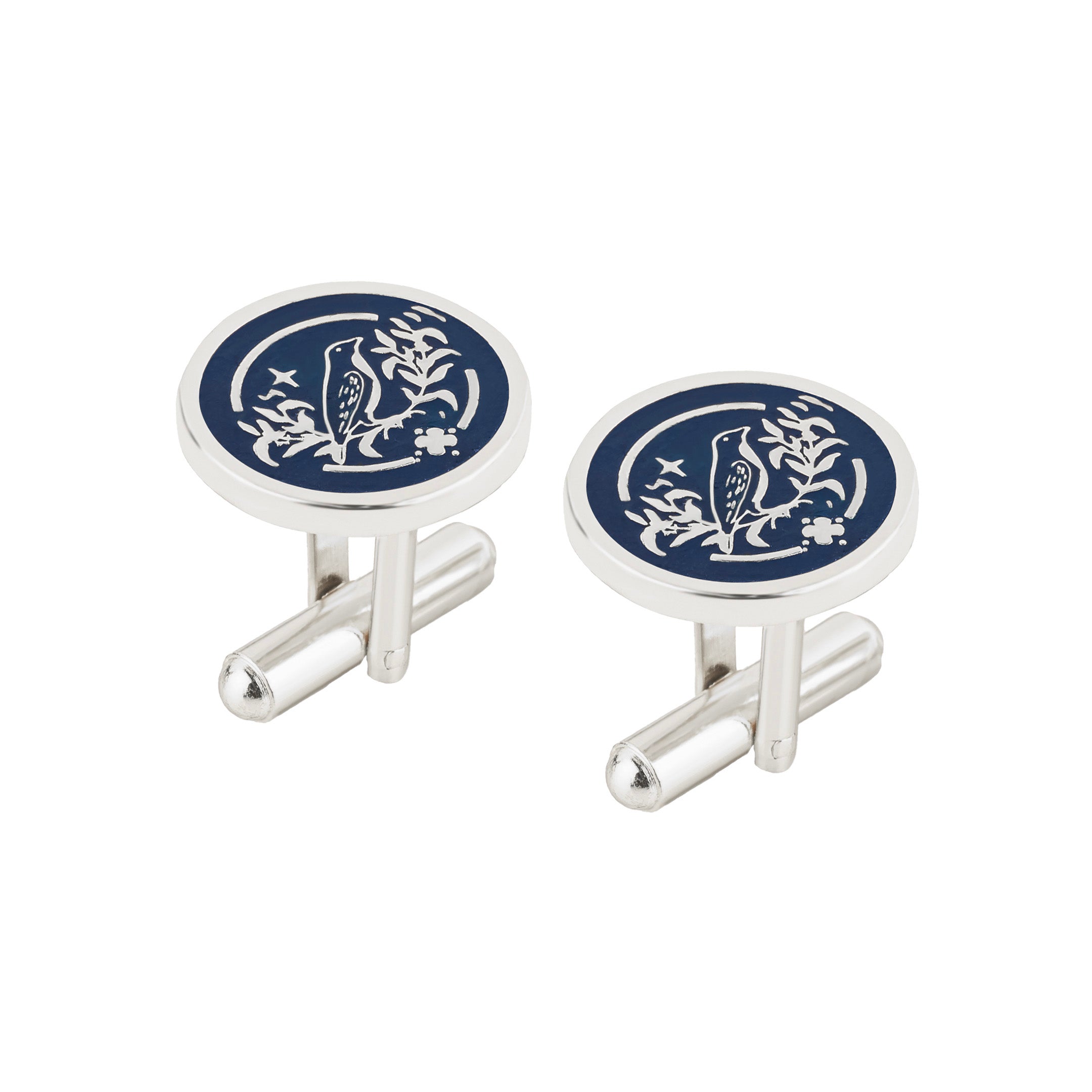 Sparrow Lush Flora Blue Enamel Silver Plated Cufflinks