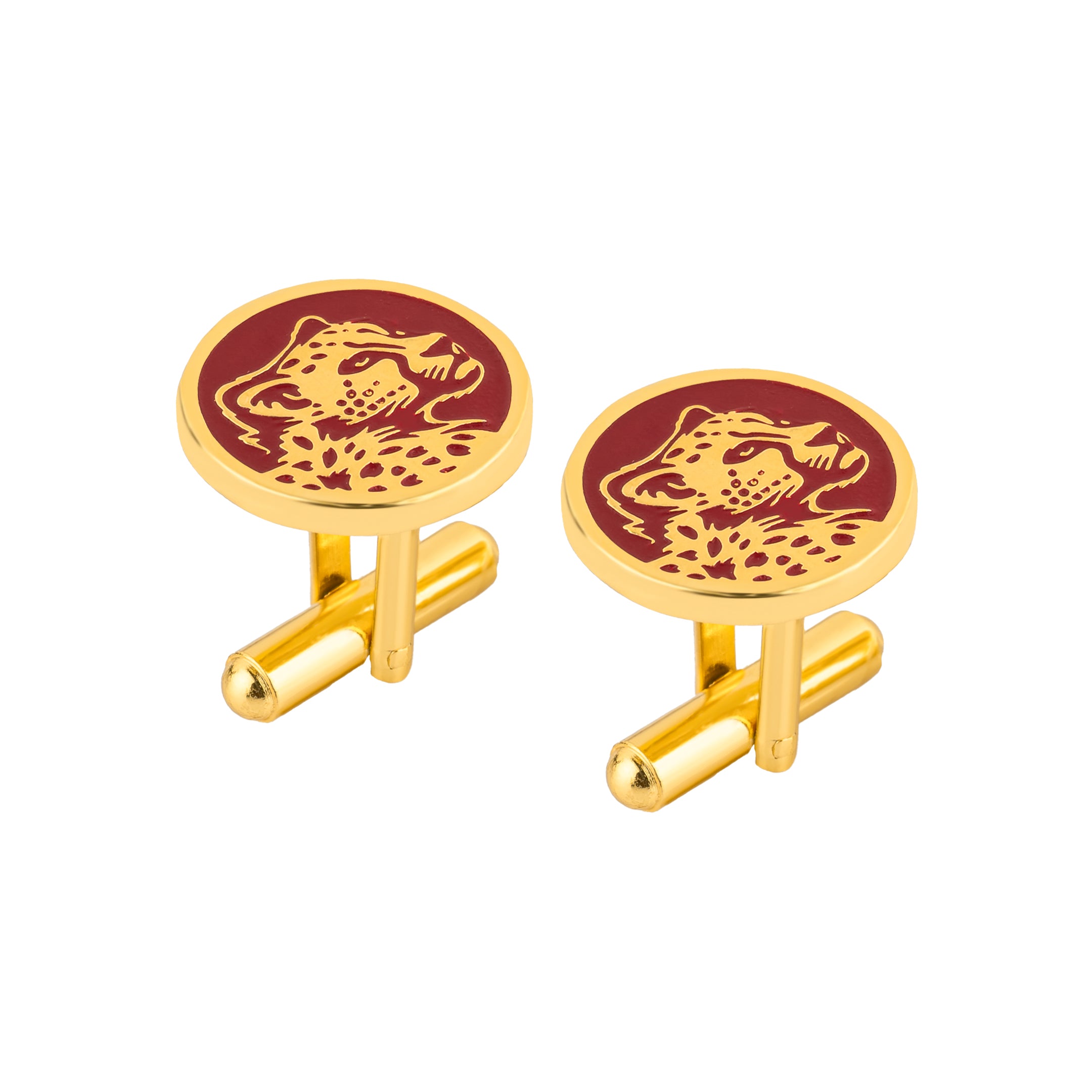 Marwar Leopard Red Enamel Gold Plated Cufflinks