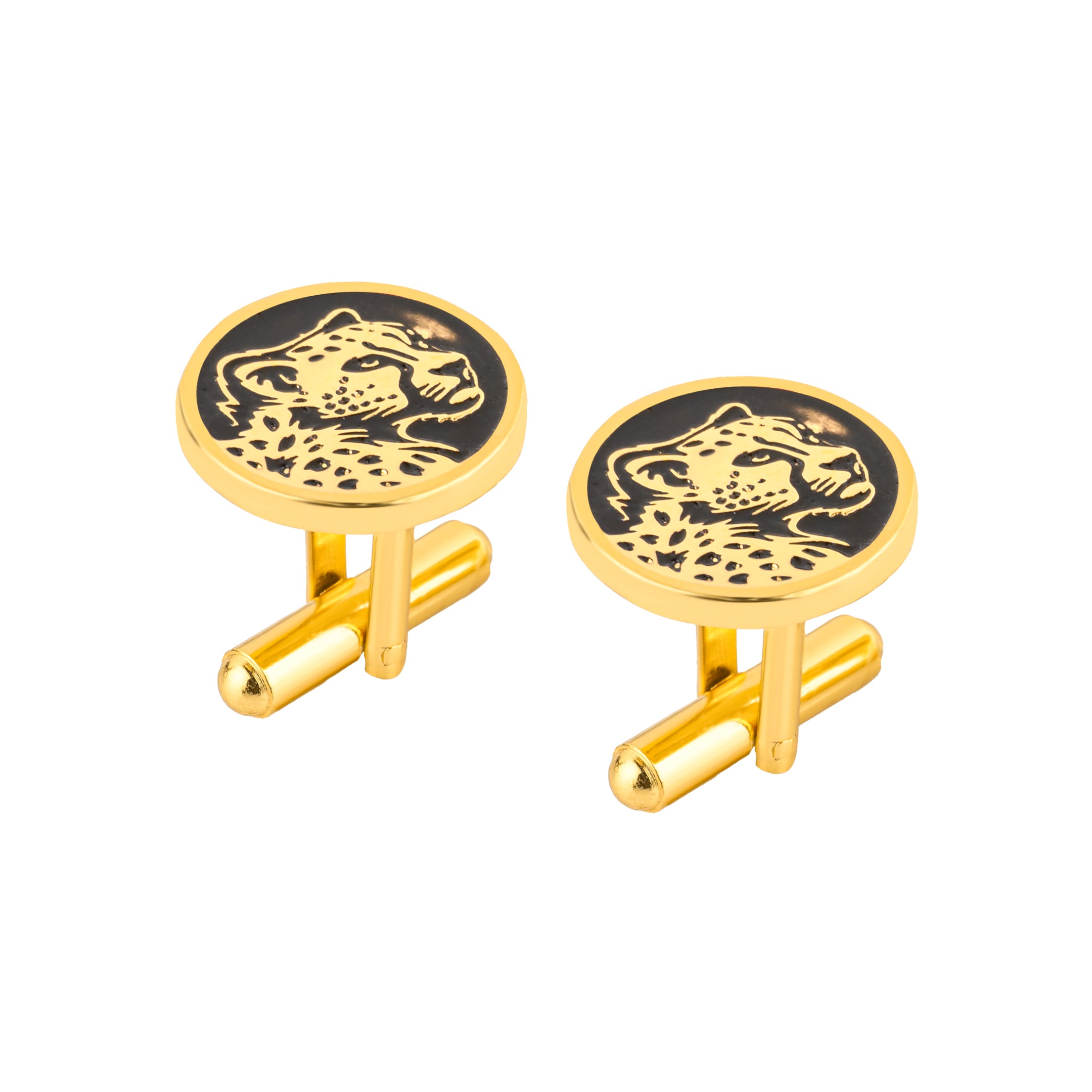 Marwar Leopard Black Enamel Gold Plated Cufflinks
