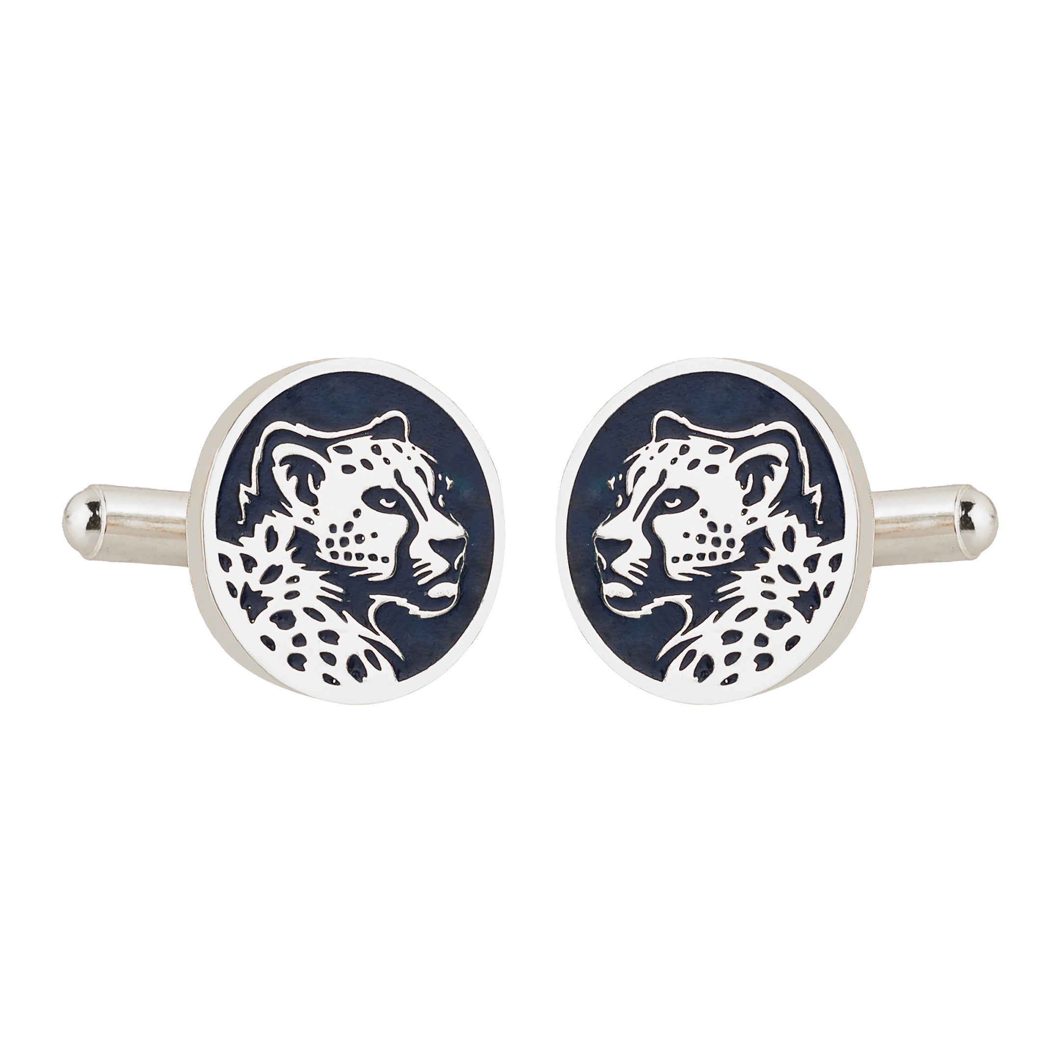 Marwar Leopard Blue Enamel Silver Plated Cufflinks